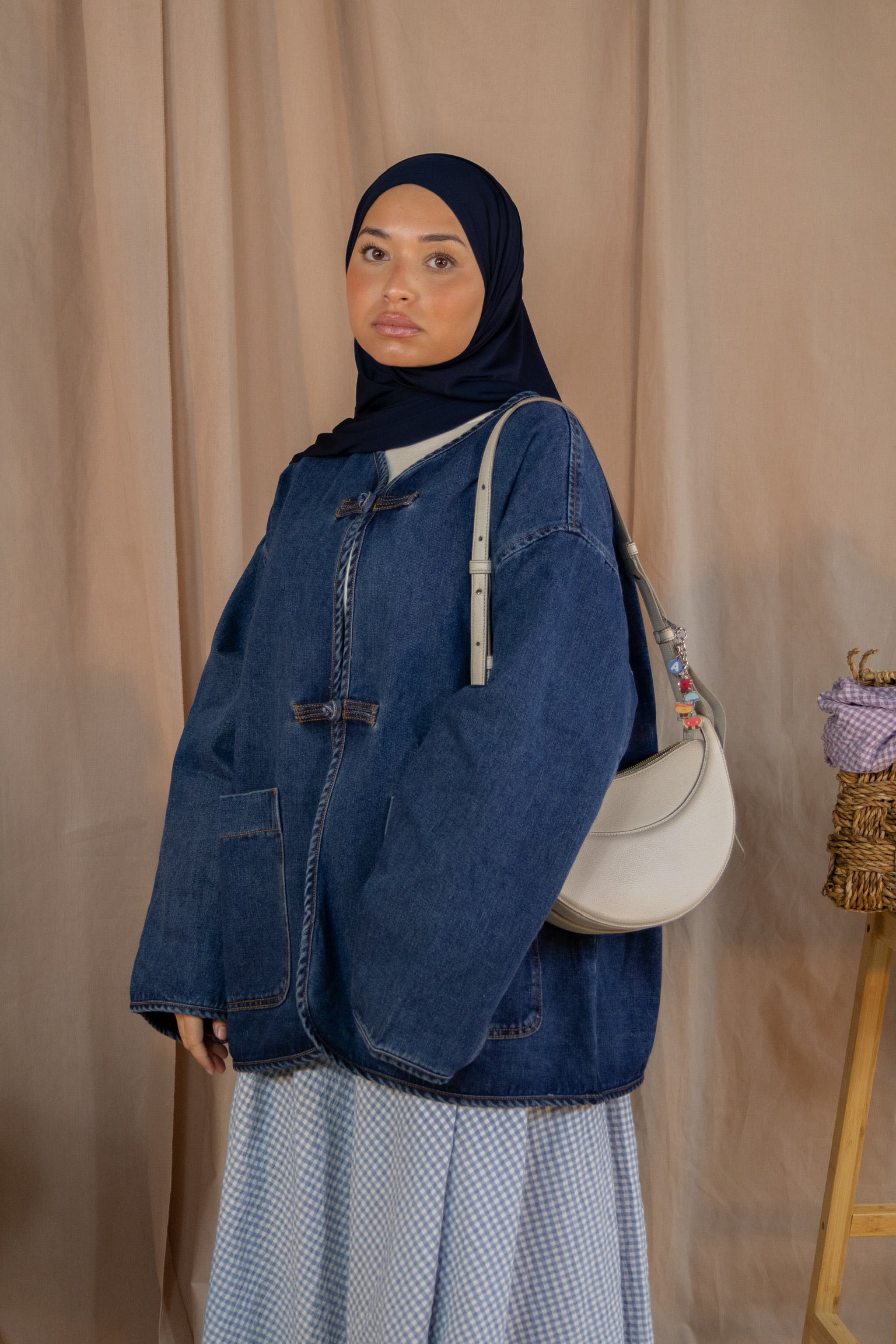 Veste en jean a bouton chinois