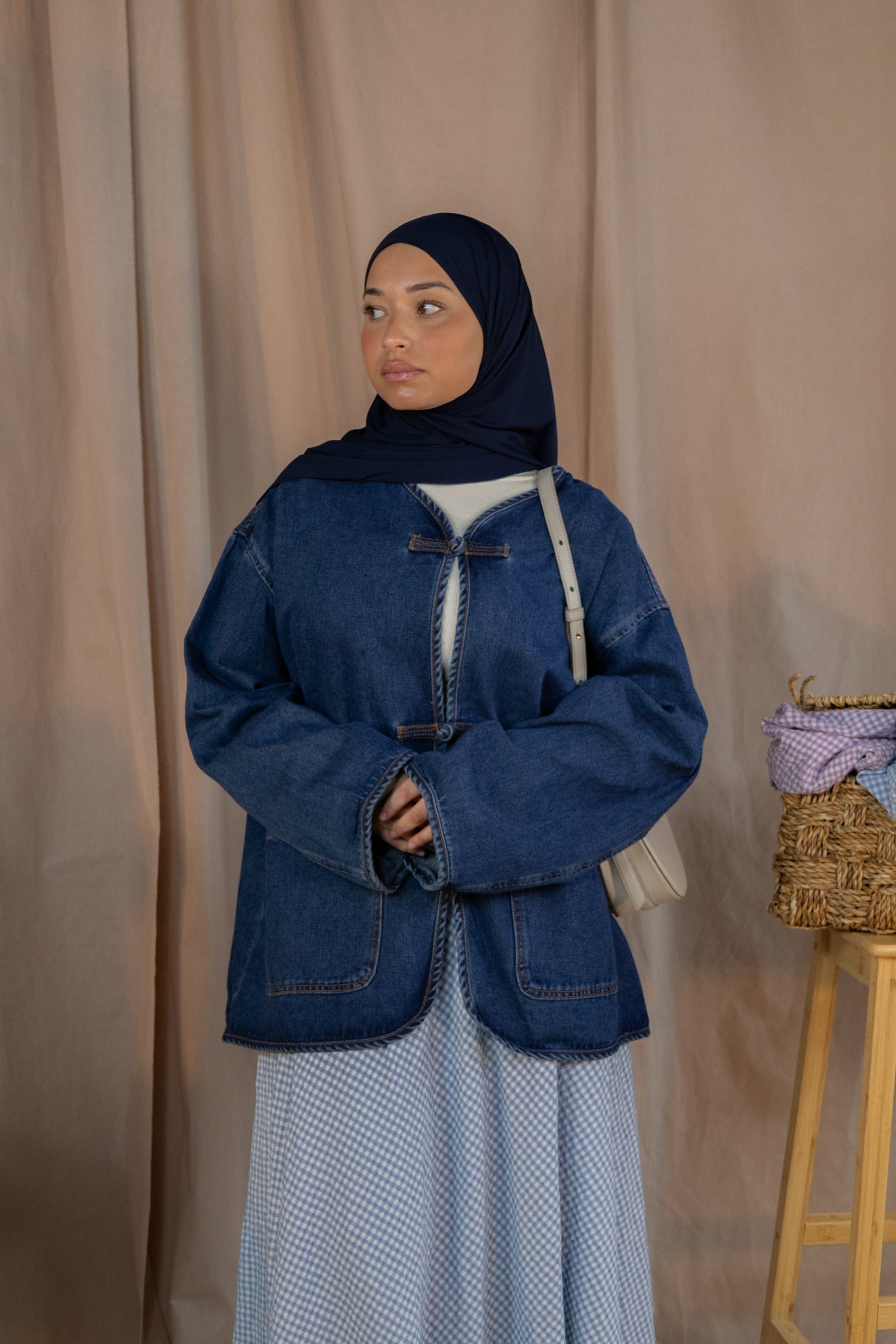 Veste en jean a bouton chinois
