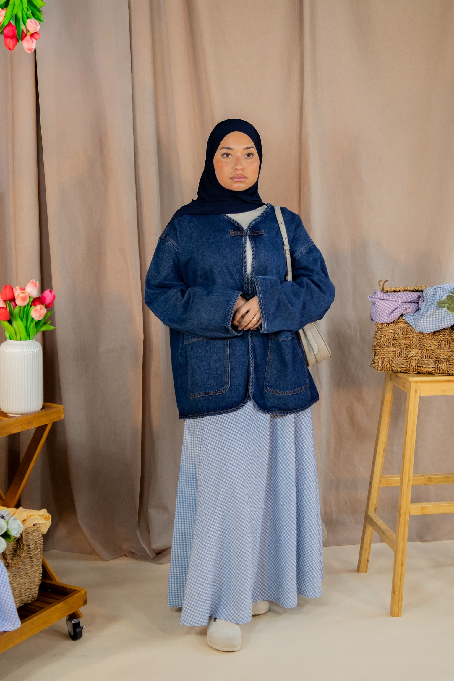 Veste en jean a bouton chinois