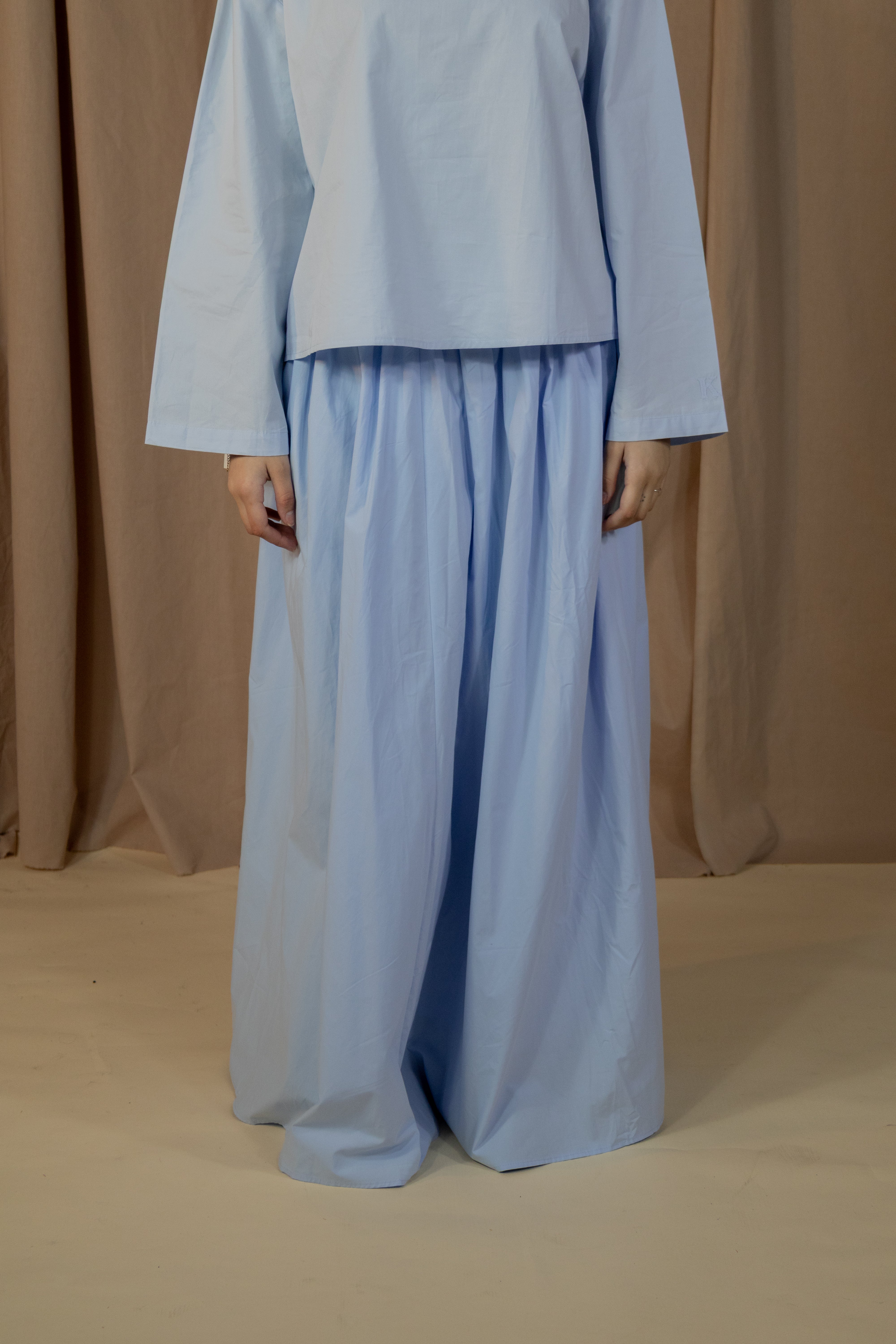 Jupe trapeze coton doublée - Bleu