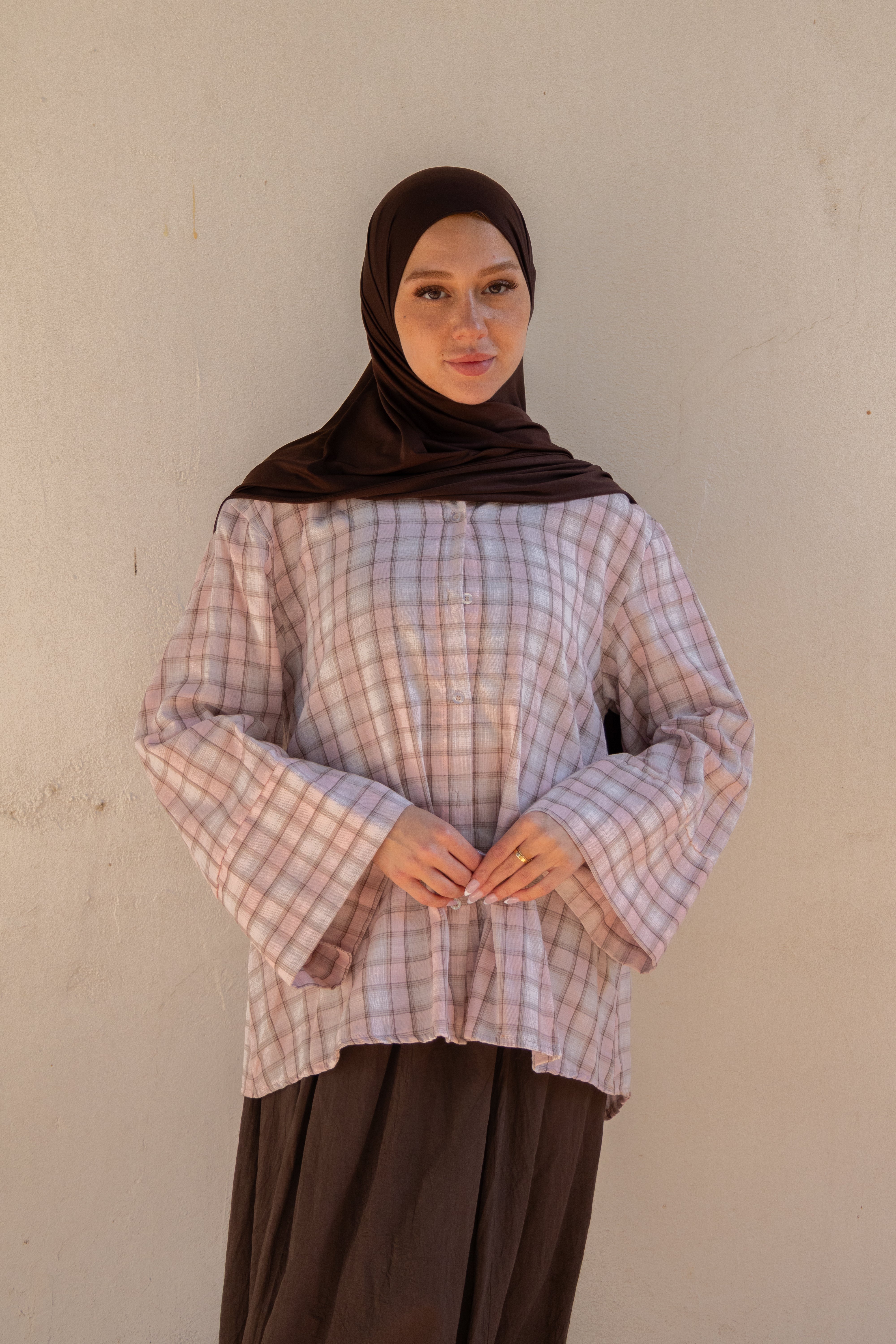 Chemise oversize à carreaux - Rose