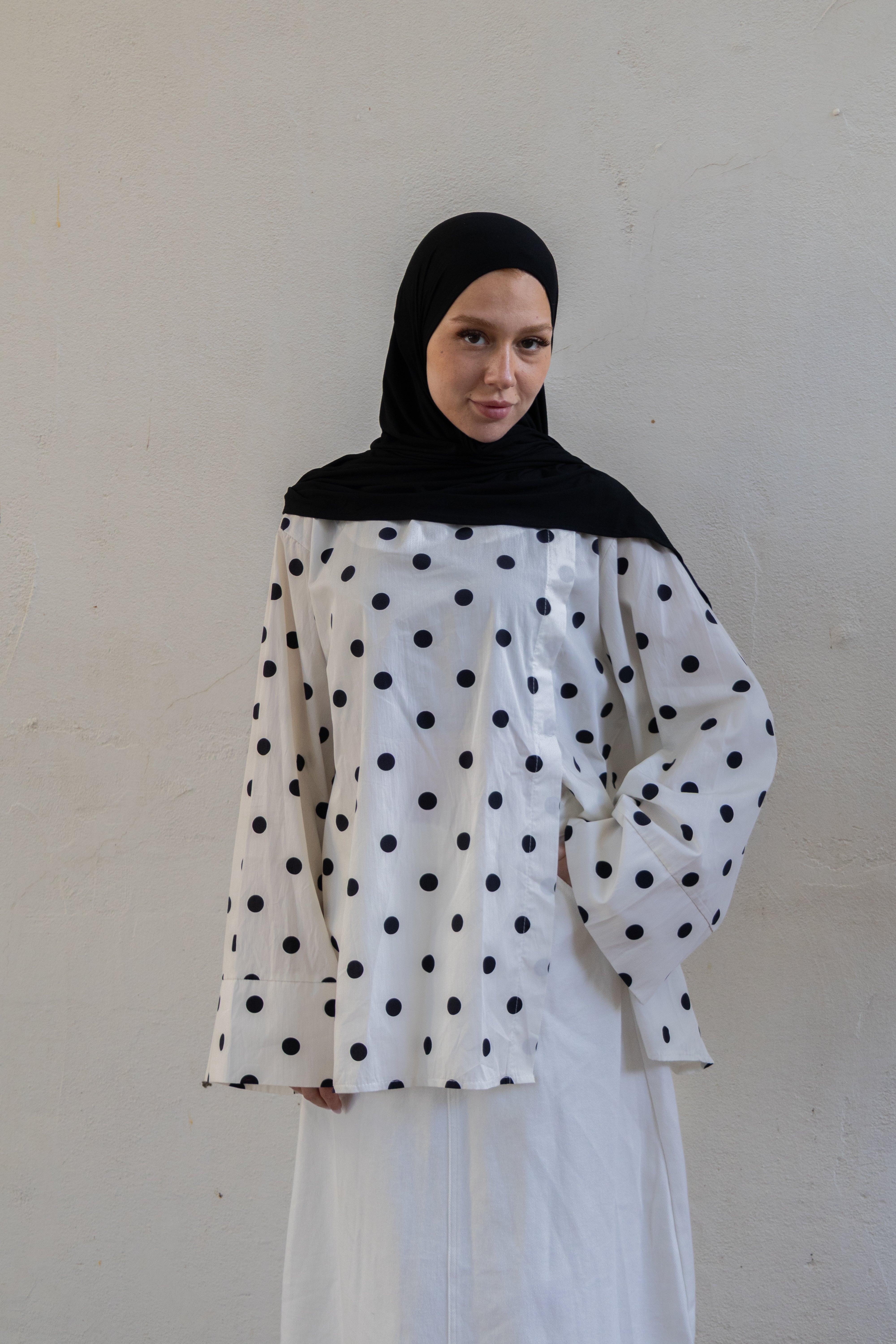 Haut a fentes a pois - Blanc