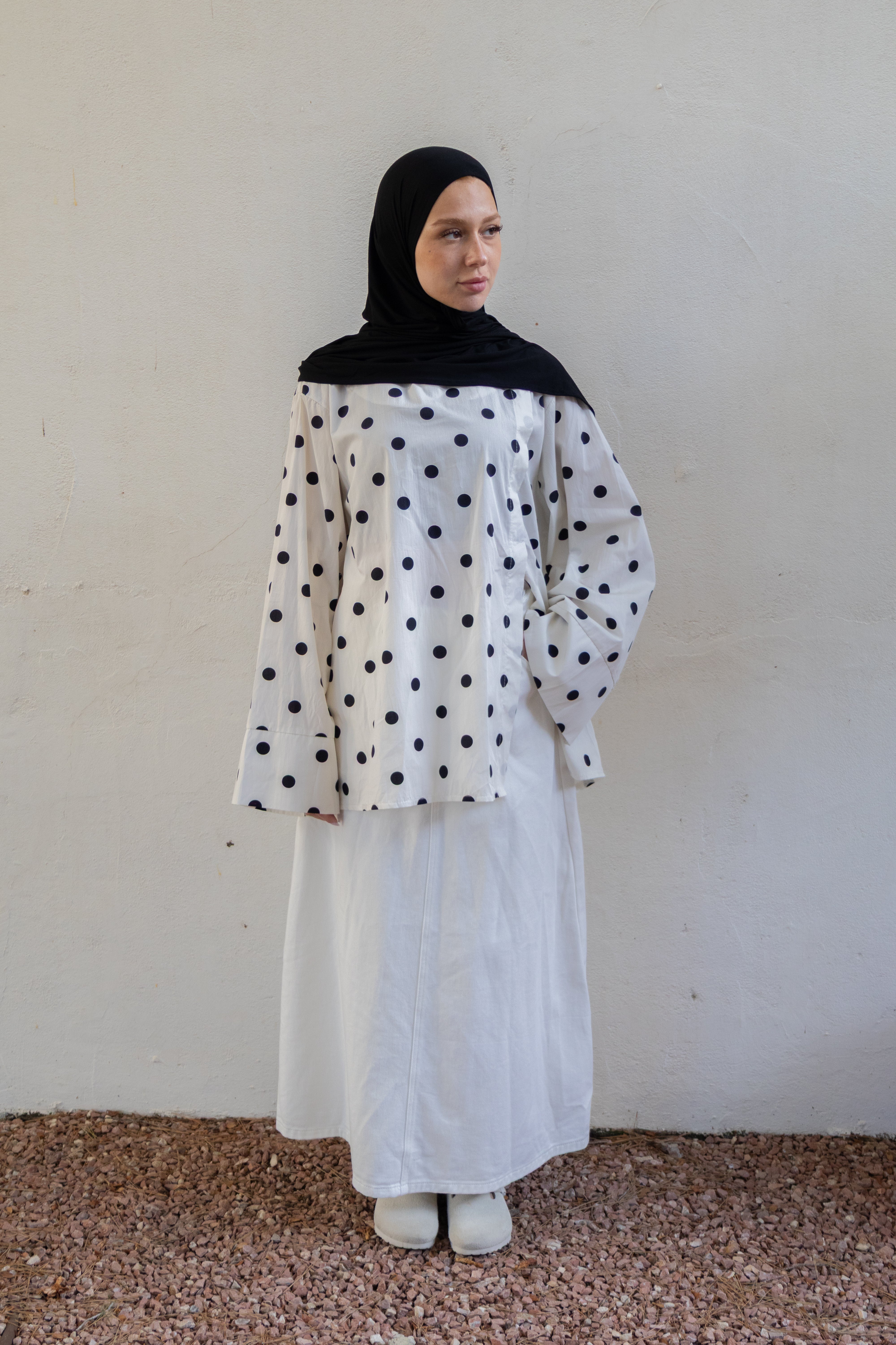 Haut a fentes a pois - Blanc