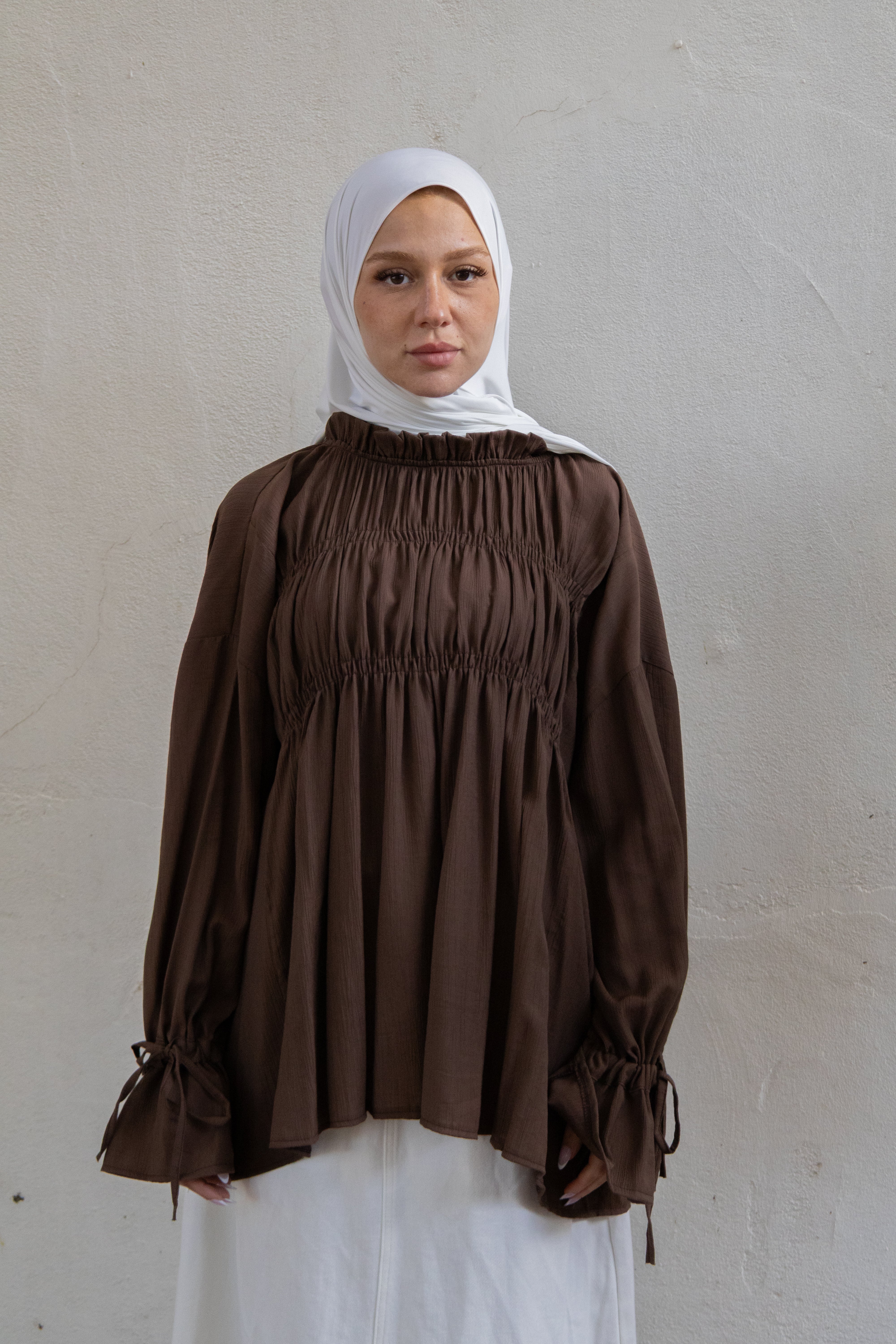 Blouse smokée - Marron