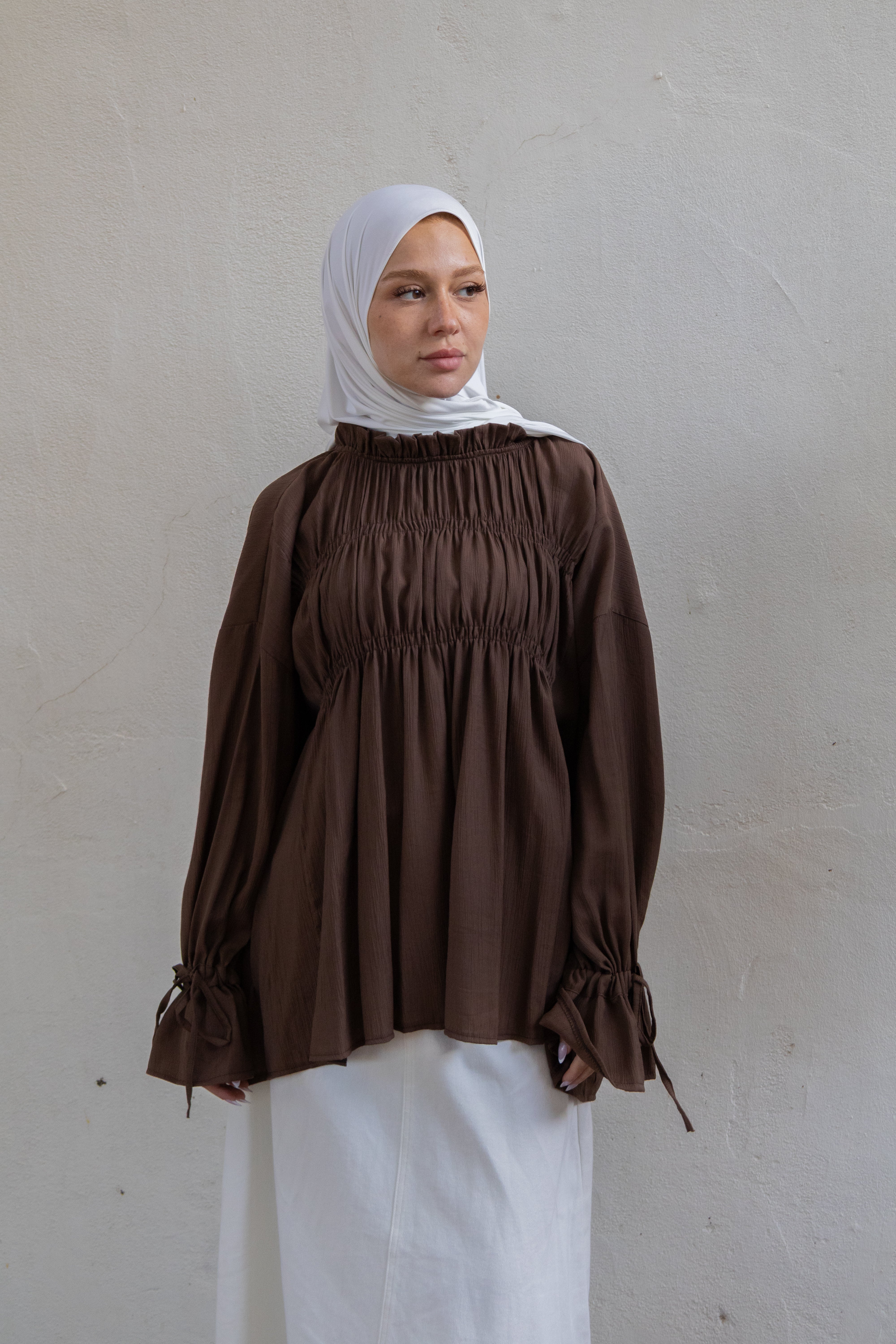 Blouse smokée - Marron