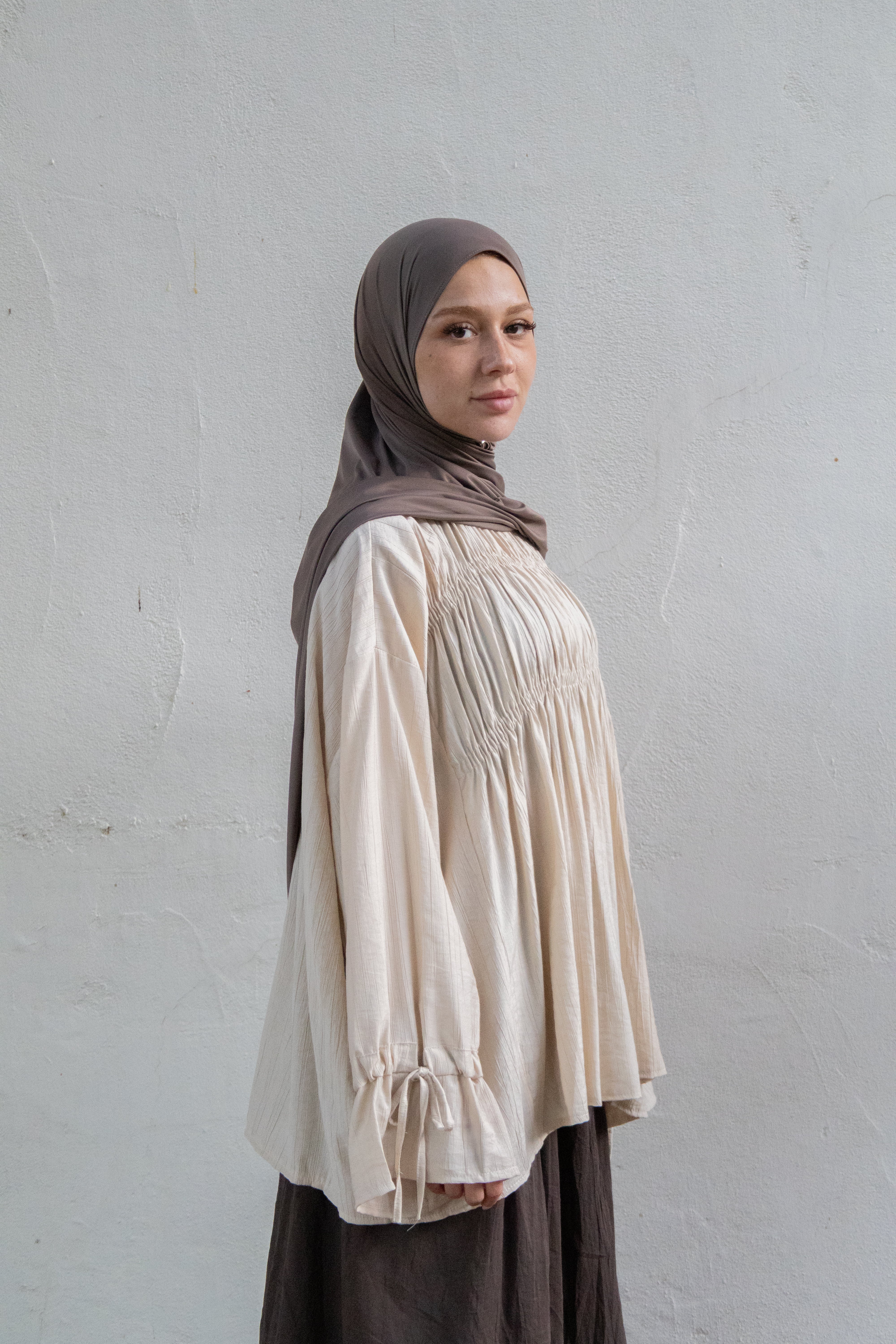 Blouse smokée - Beige
