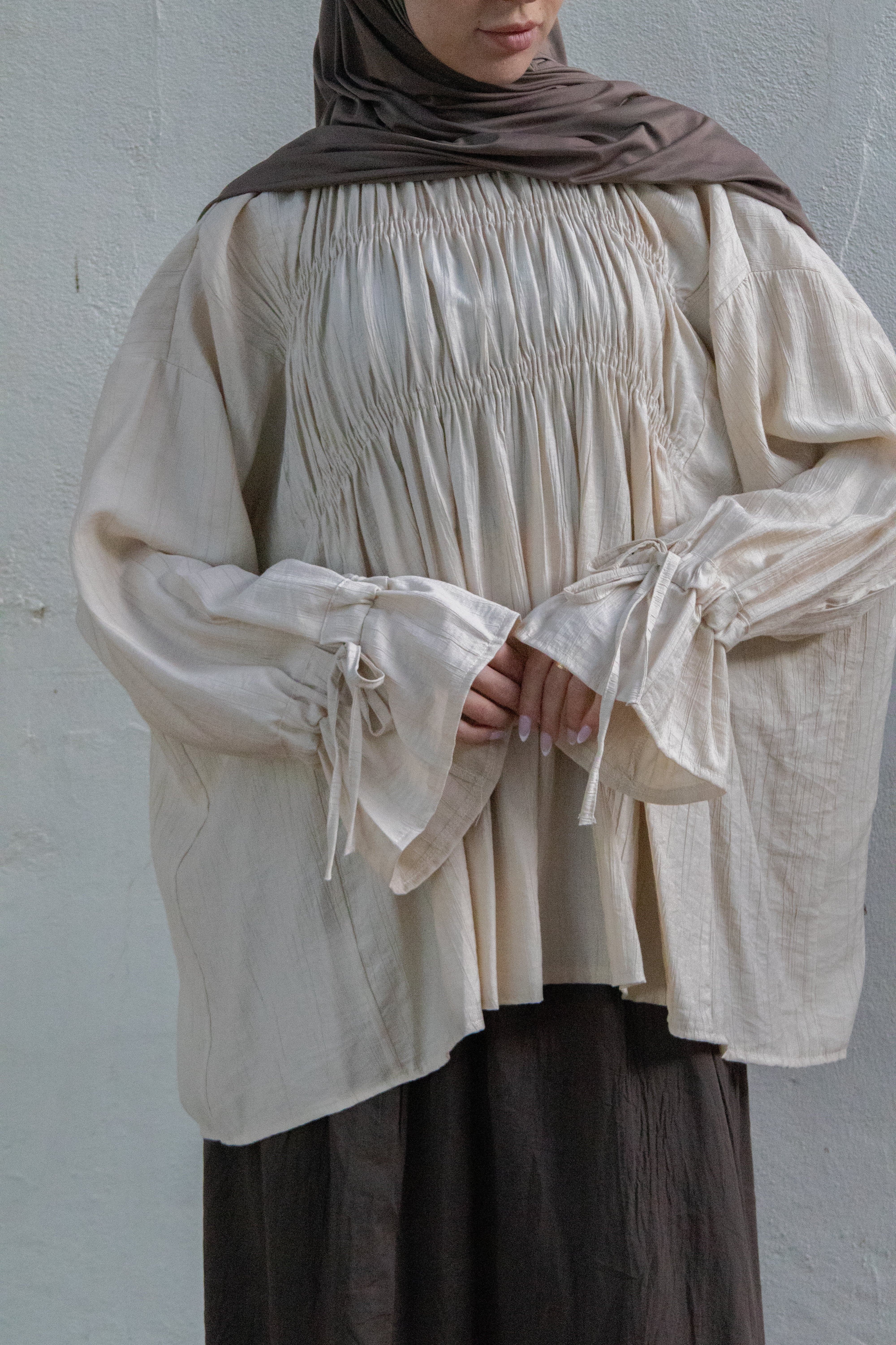 Blouse smokée - Beige