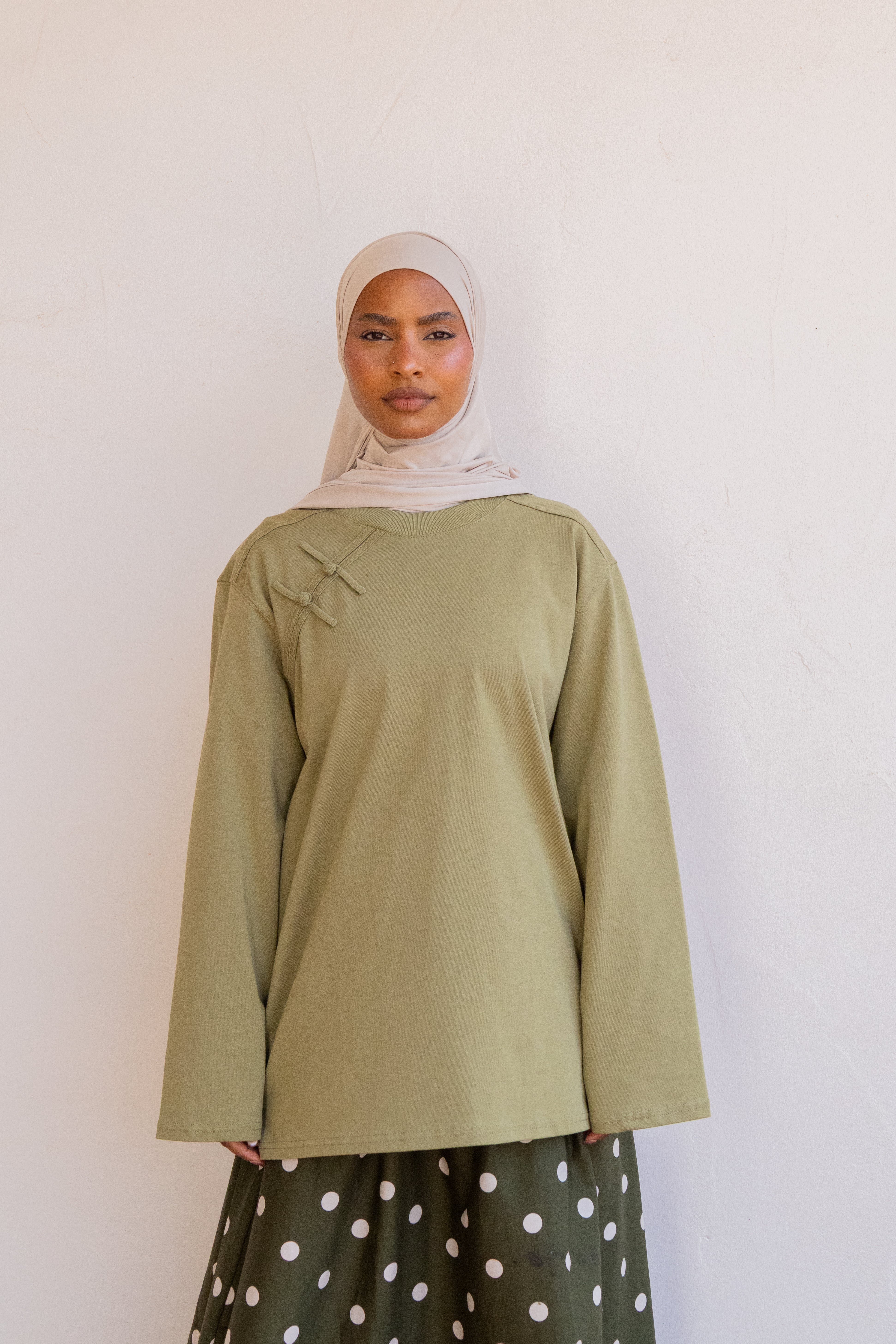 T-shirt bouton chinois - Sage