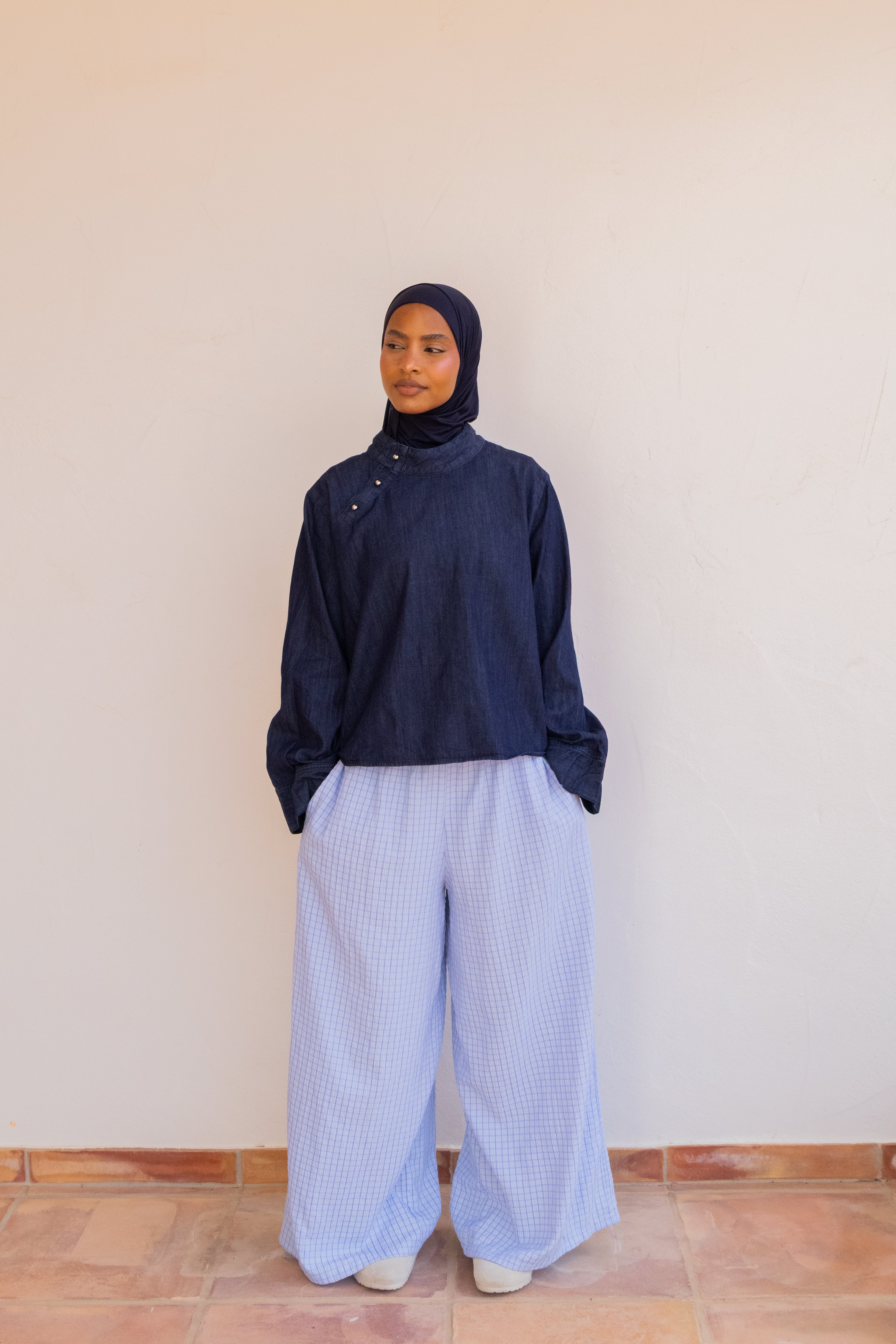 Pantalon large vichy