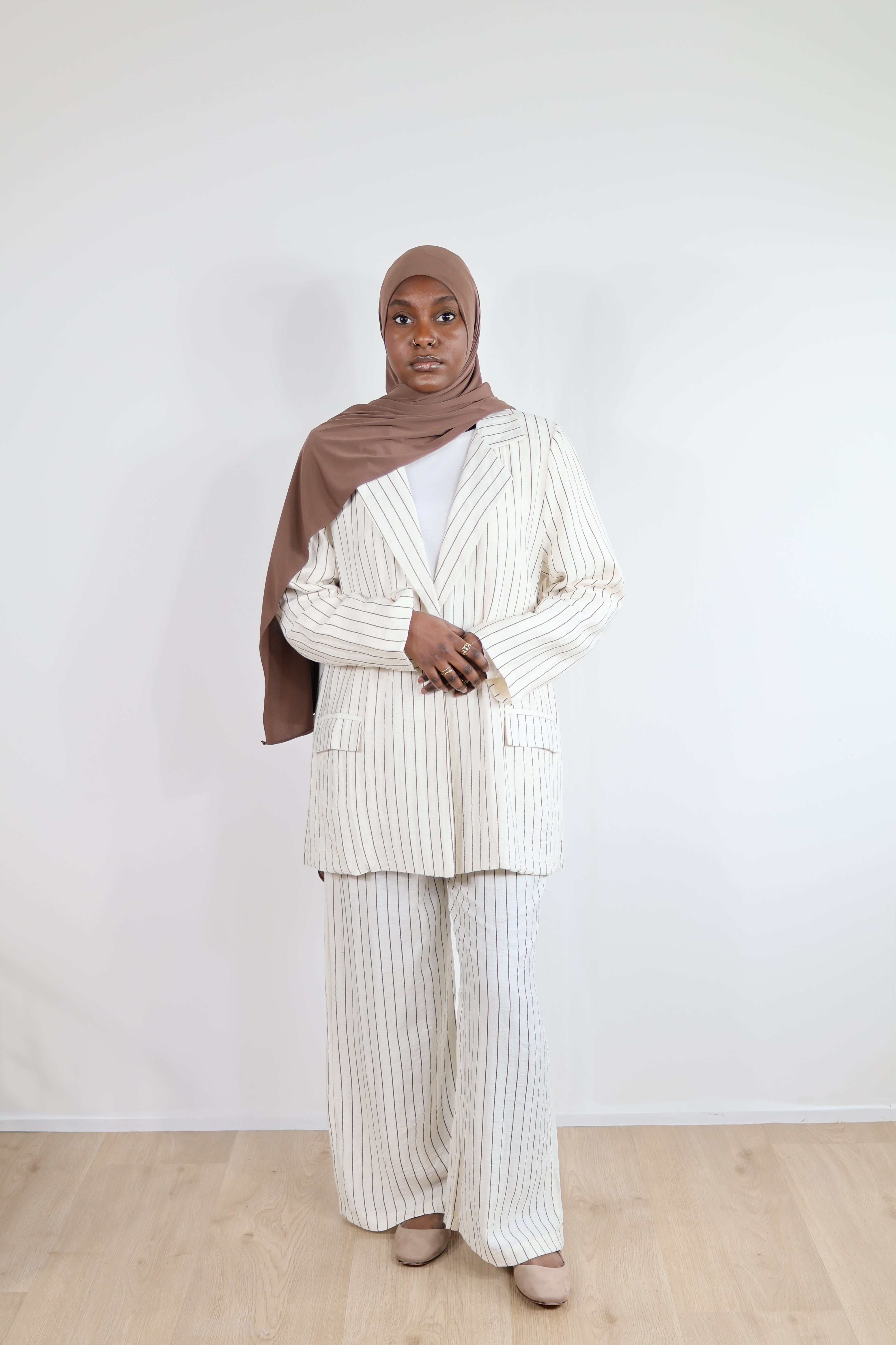 Pantalon rayé - Blanc cassé