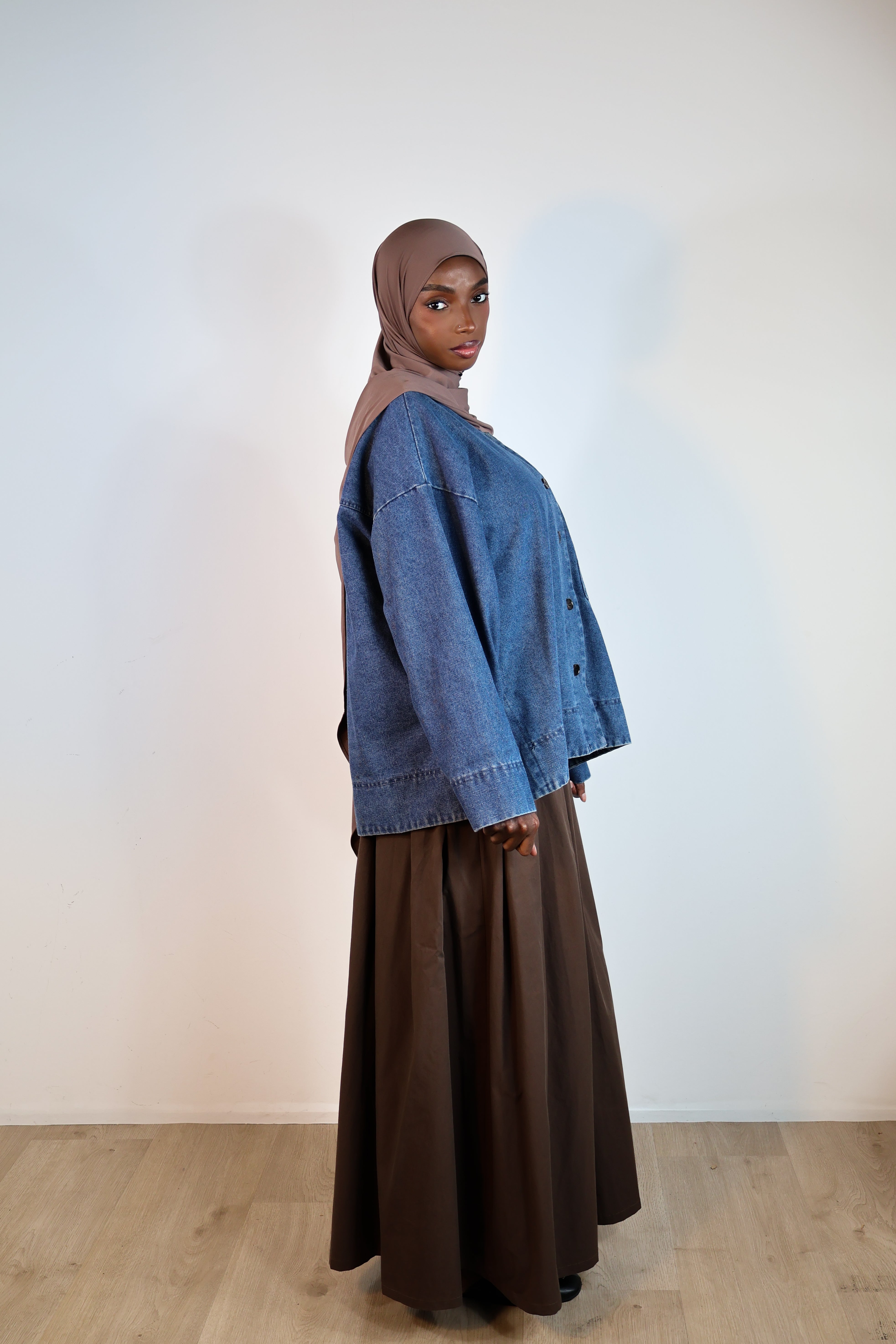 Jupe trapèze tencel - Marron