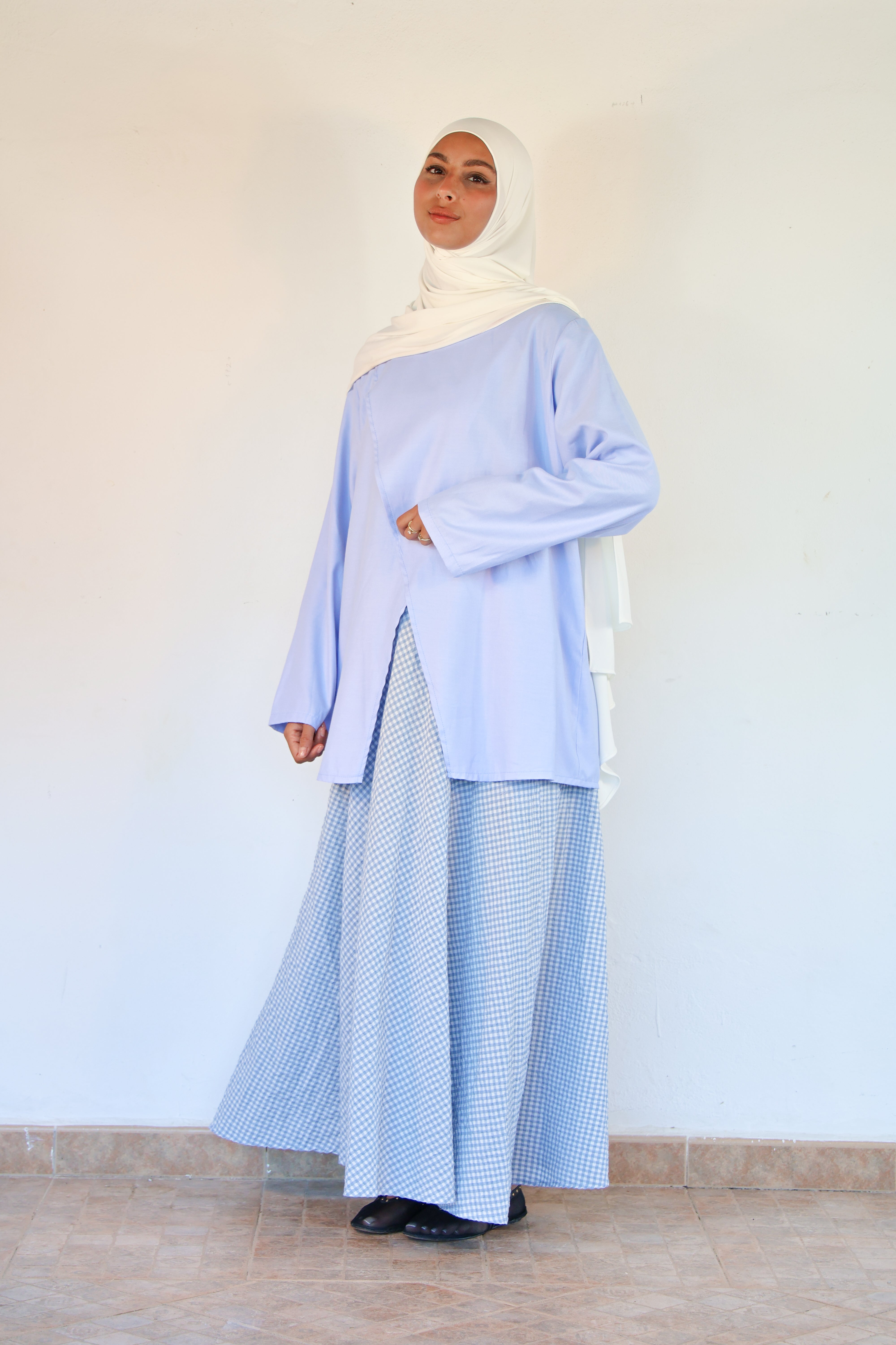 Jupe vichy - Bleu ciel