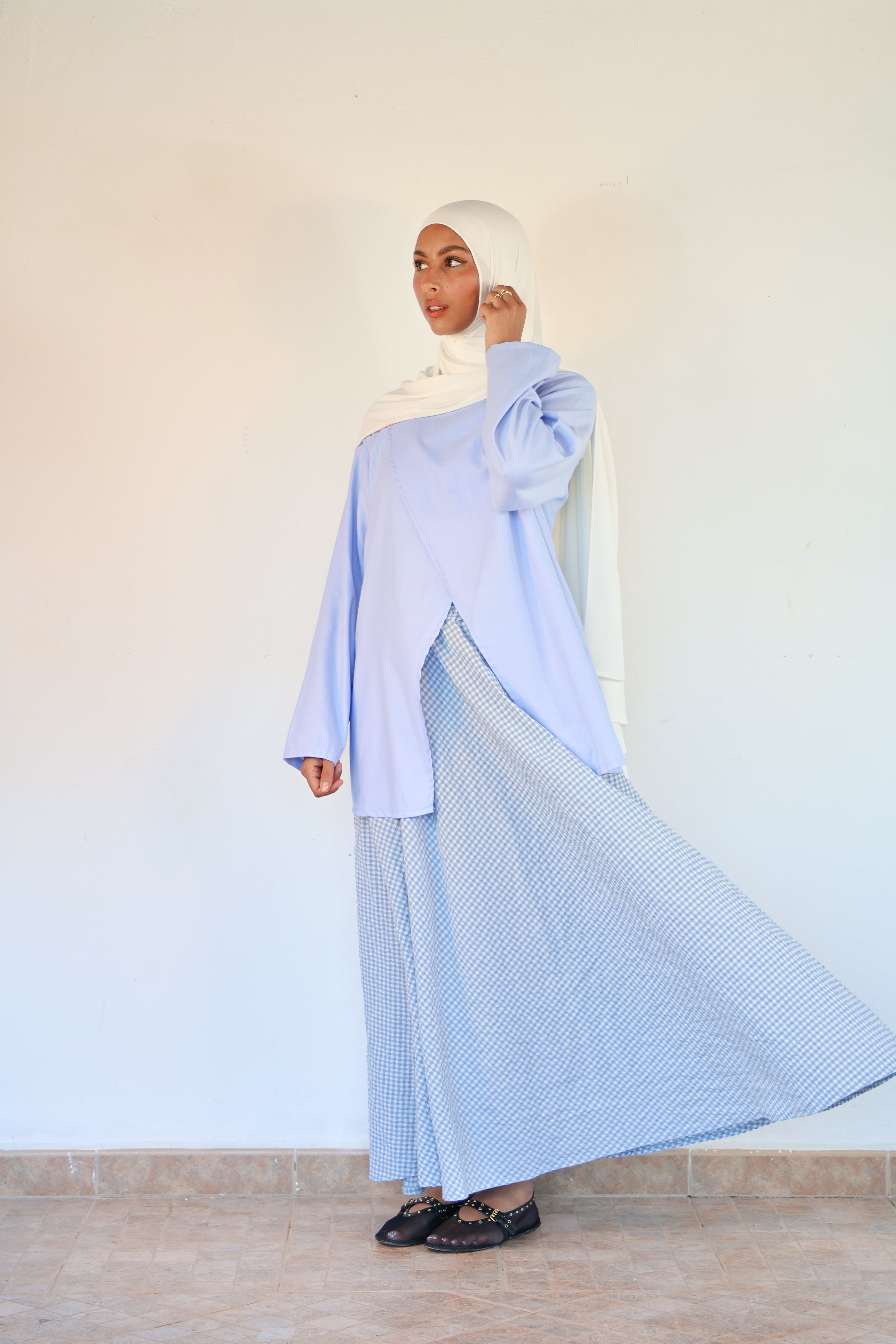 Jupe vichy - Bleu ciel