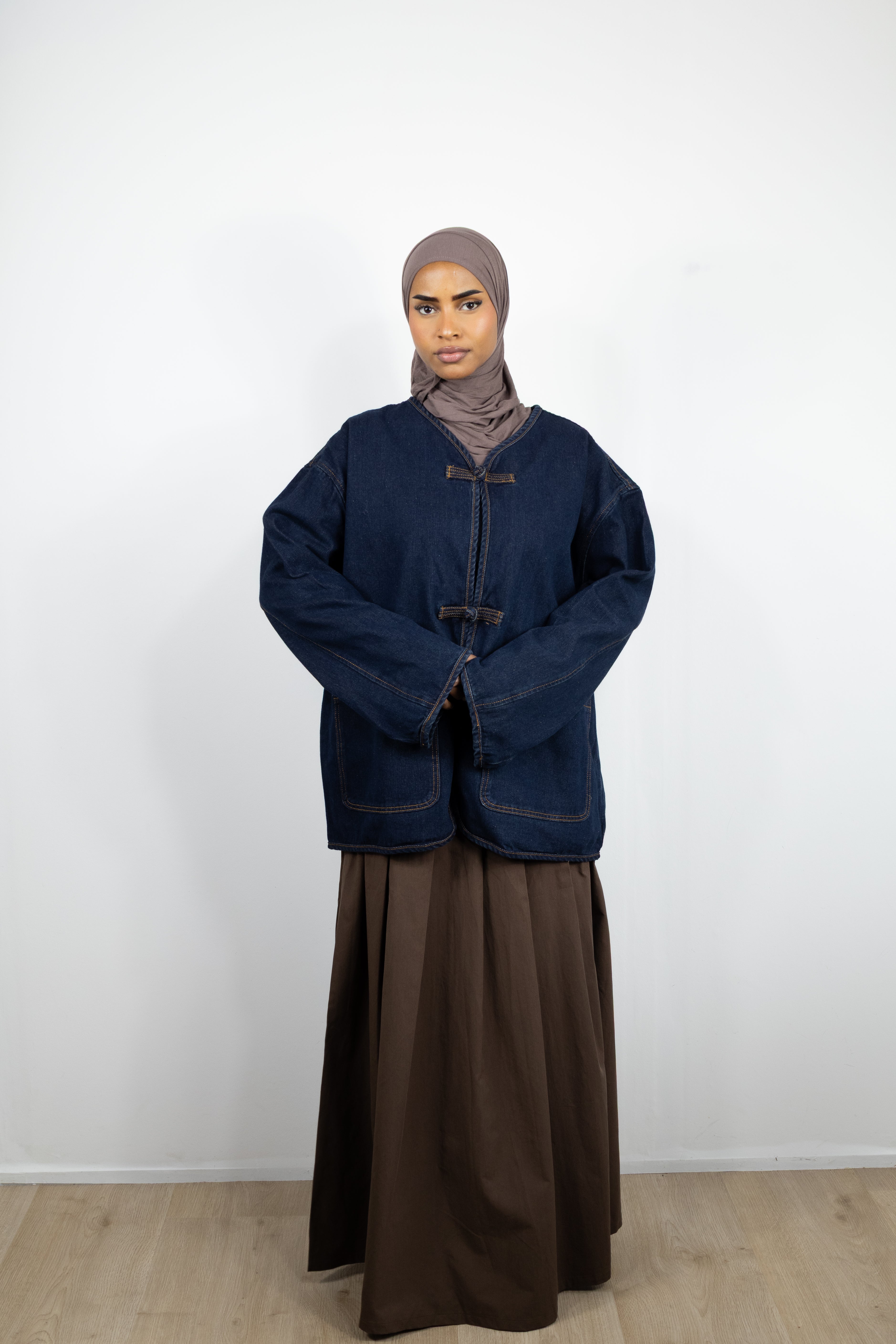 Veste en jean a bouton chinois