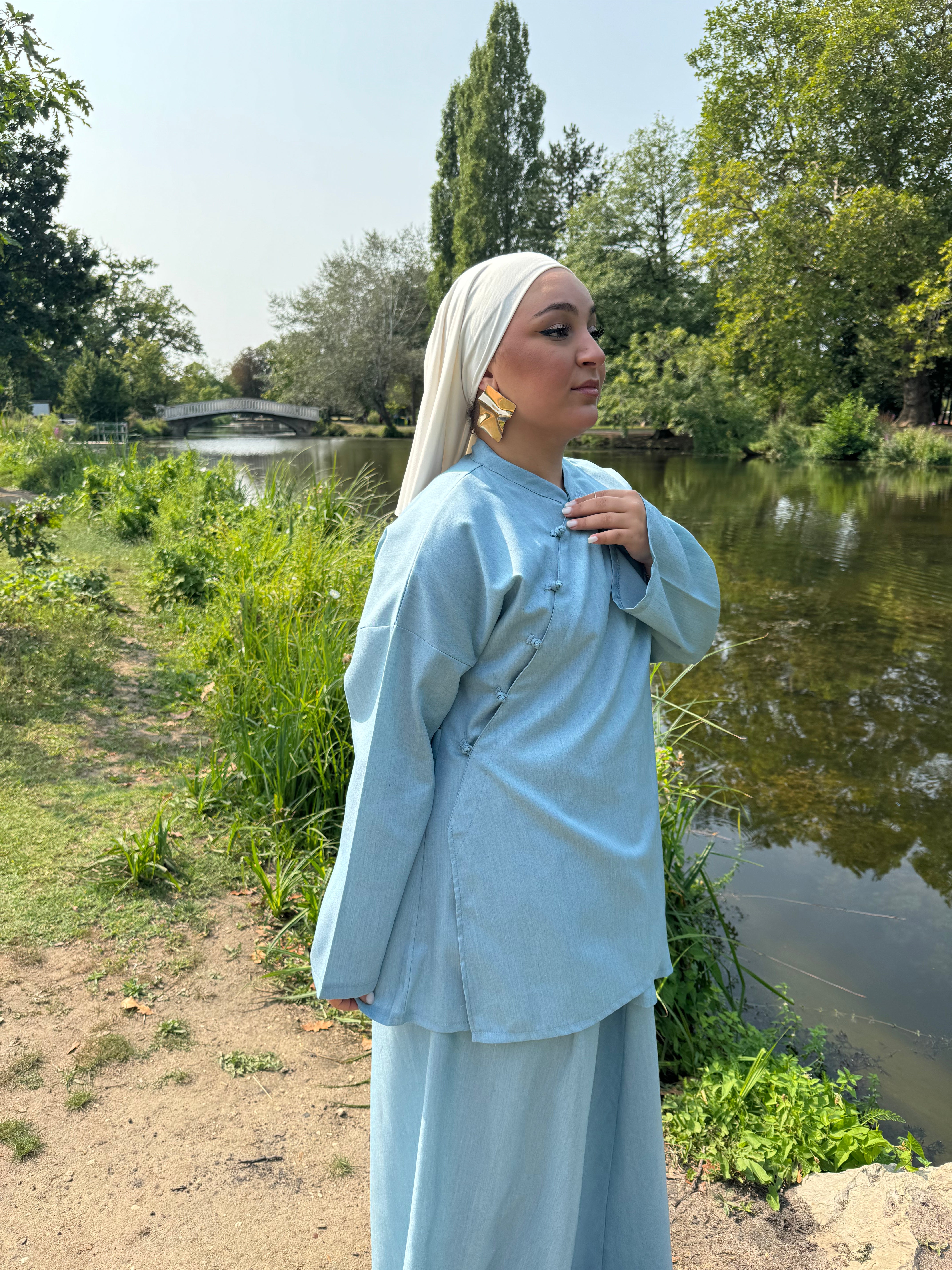 Ensemble mastour modeste bouton chinois japonais jupe longue large inspiration japonaise musulmane