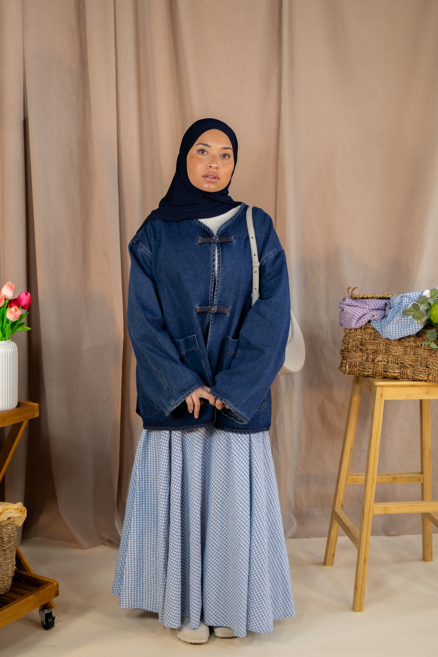 Veste en jean a bouton chinois