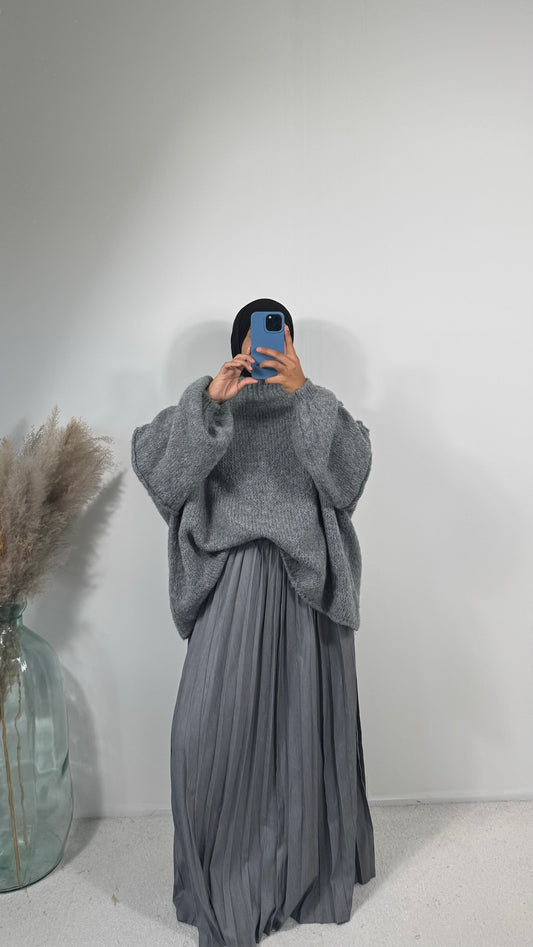 jupe plissée working outfit mode musulmane modest fashion jupe grise 