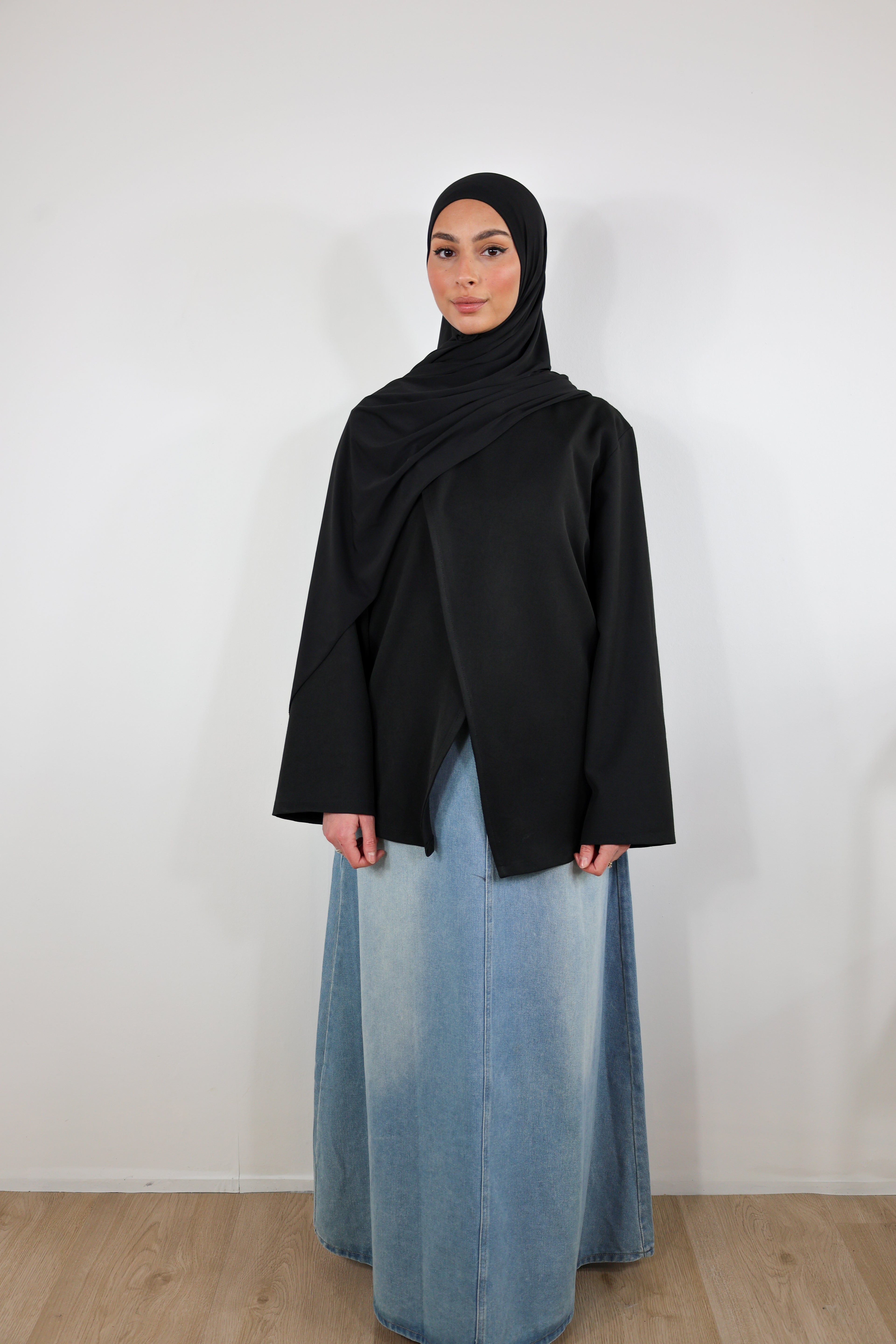 Flared denim skirt