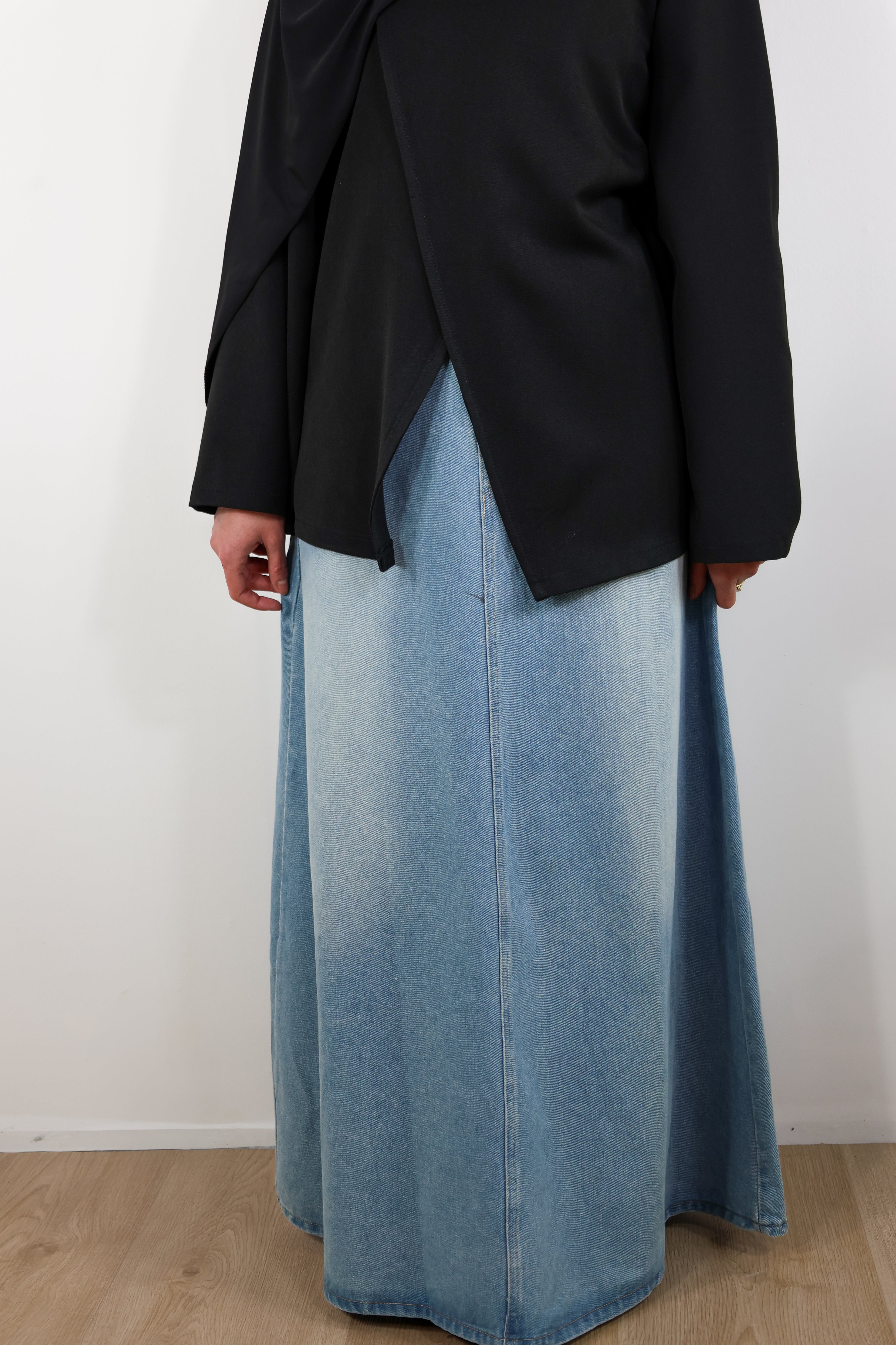 Flared denim skirt