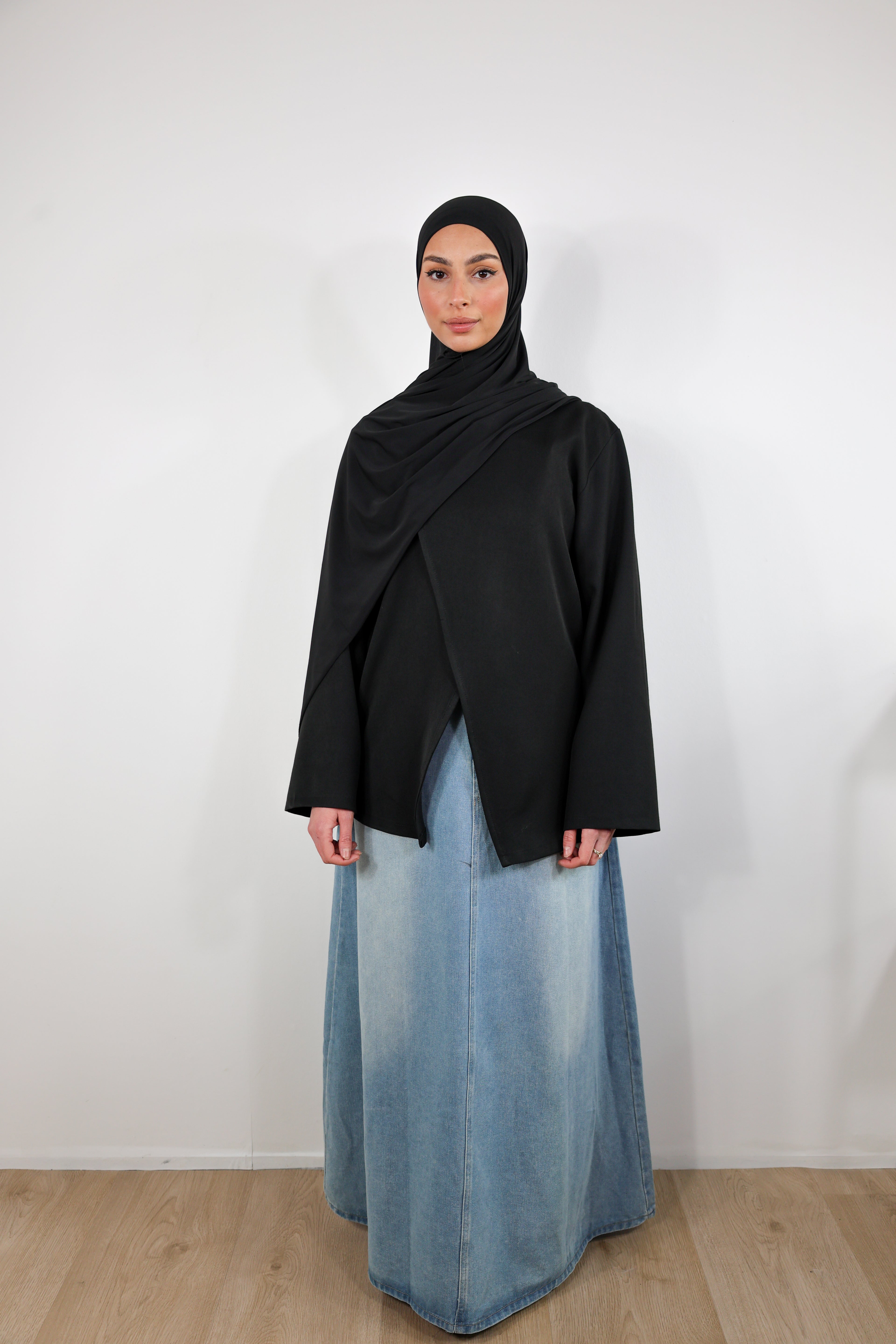 Flared denim skirt