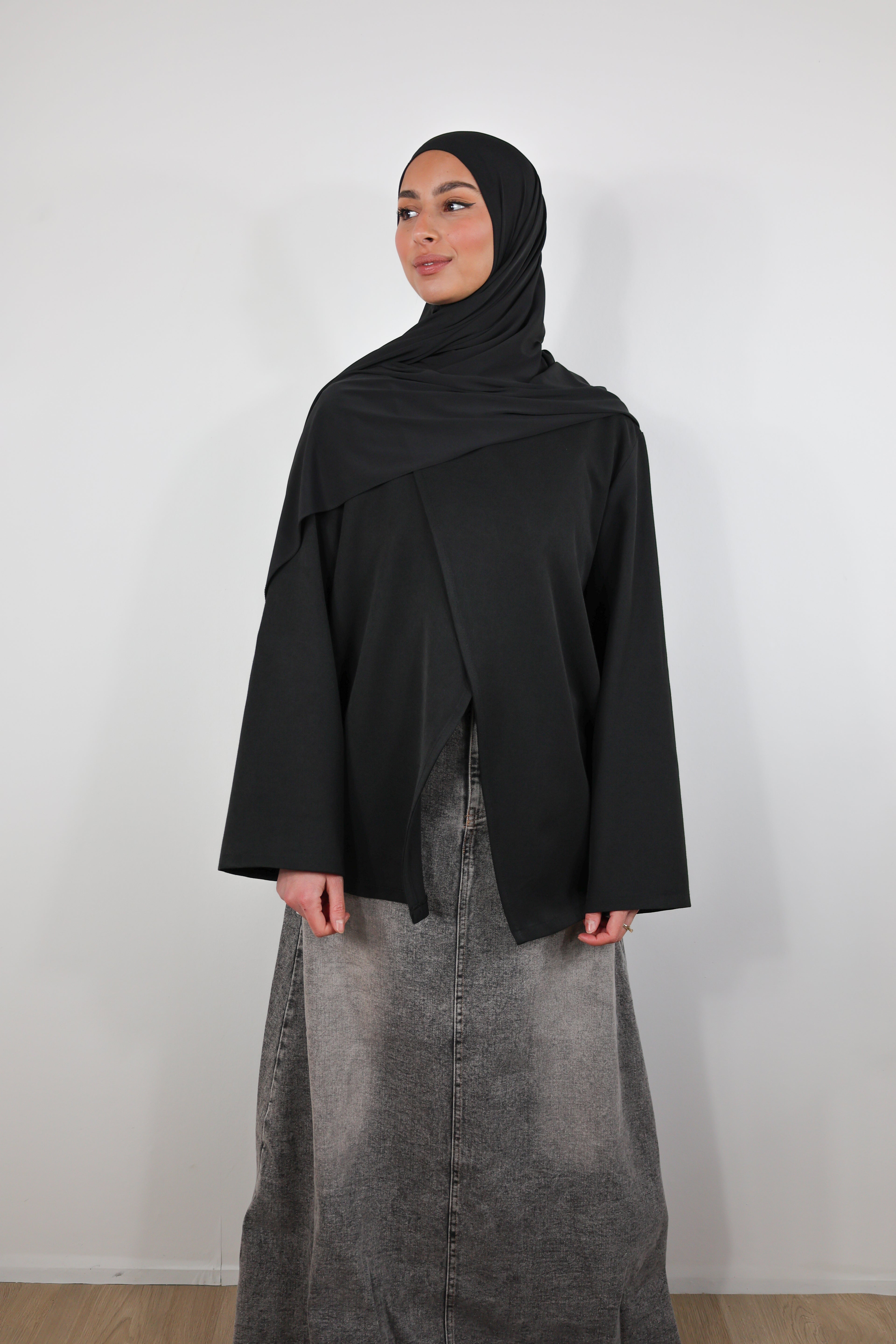 Flared denim skirt