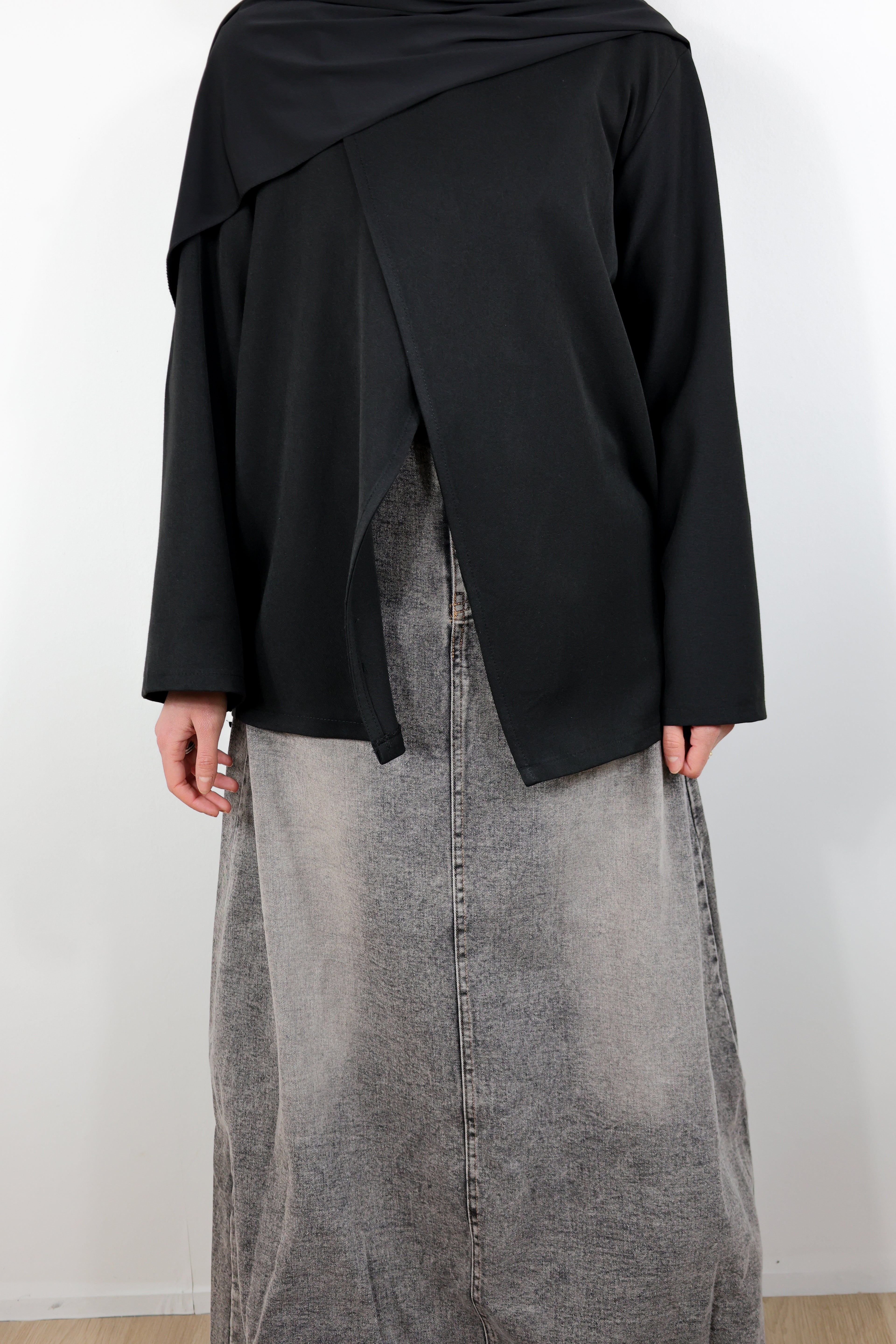Flared denim skirt