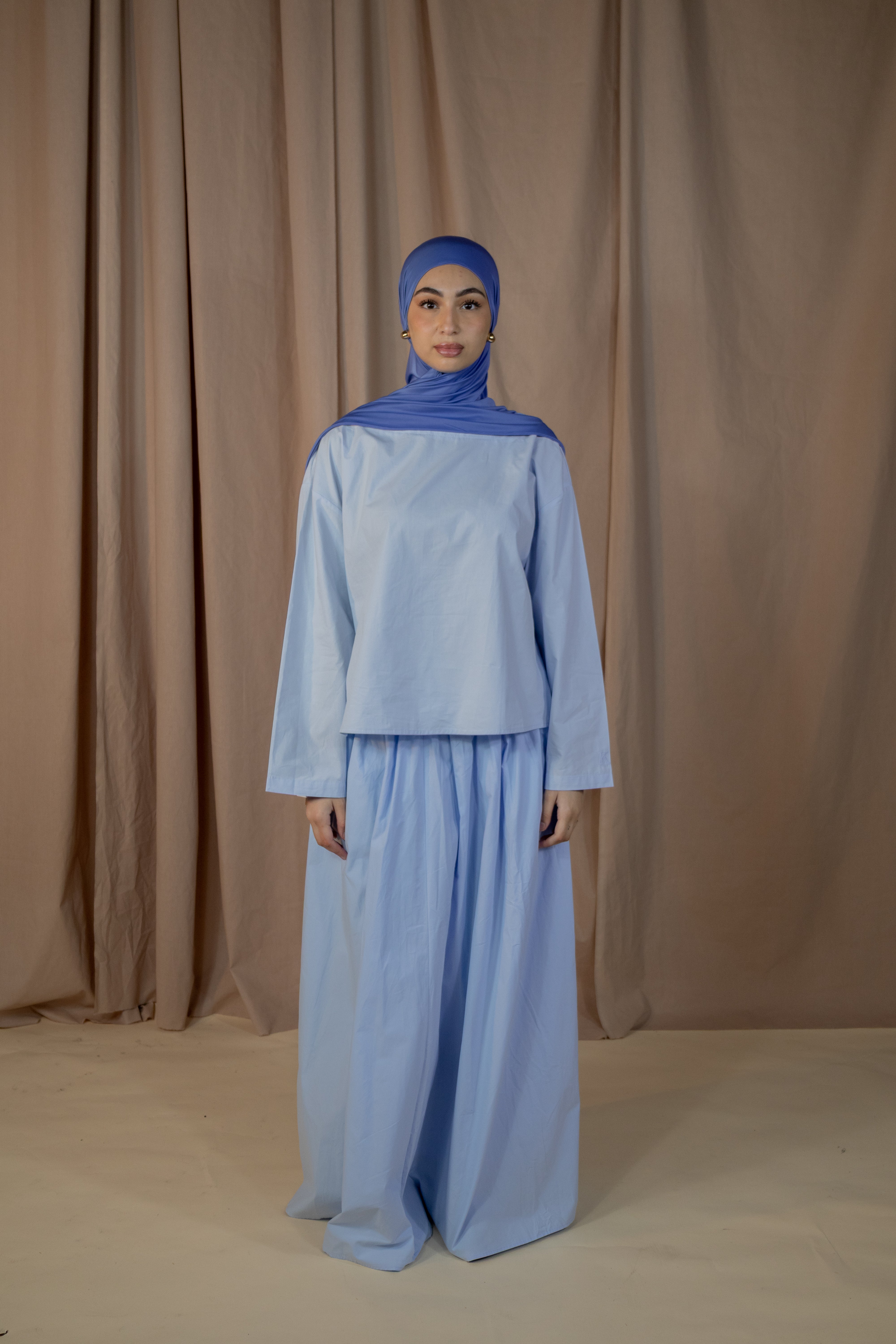 Jupe trapeze coton doublée - Bleu