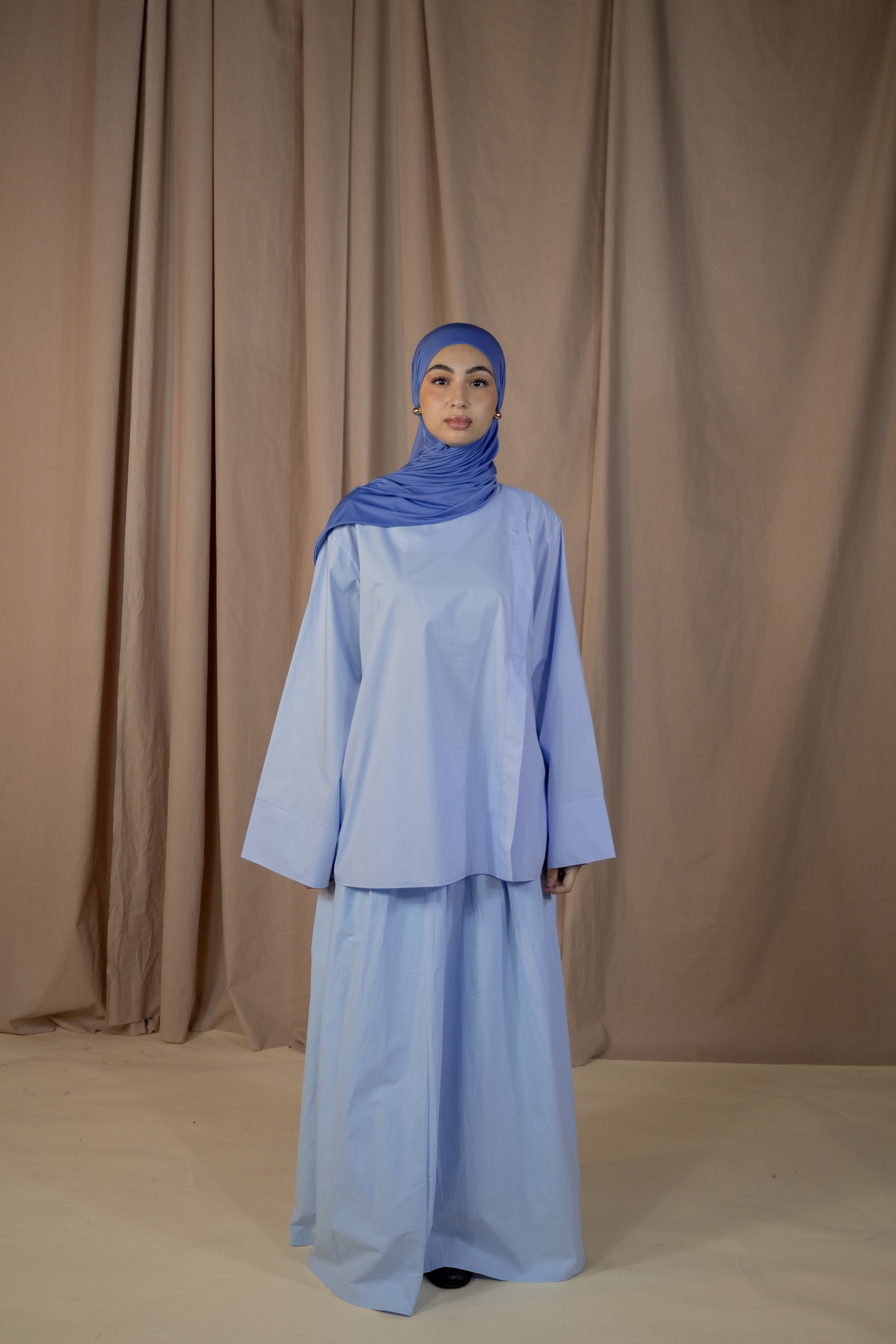 Jupe trapeze coton doublée - Bleu