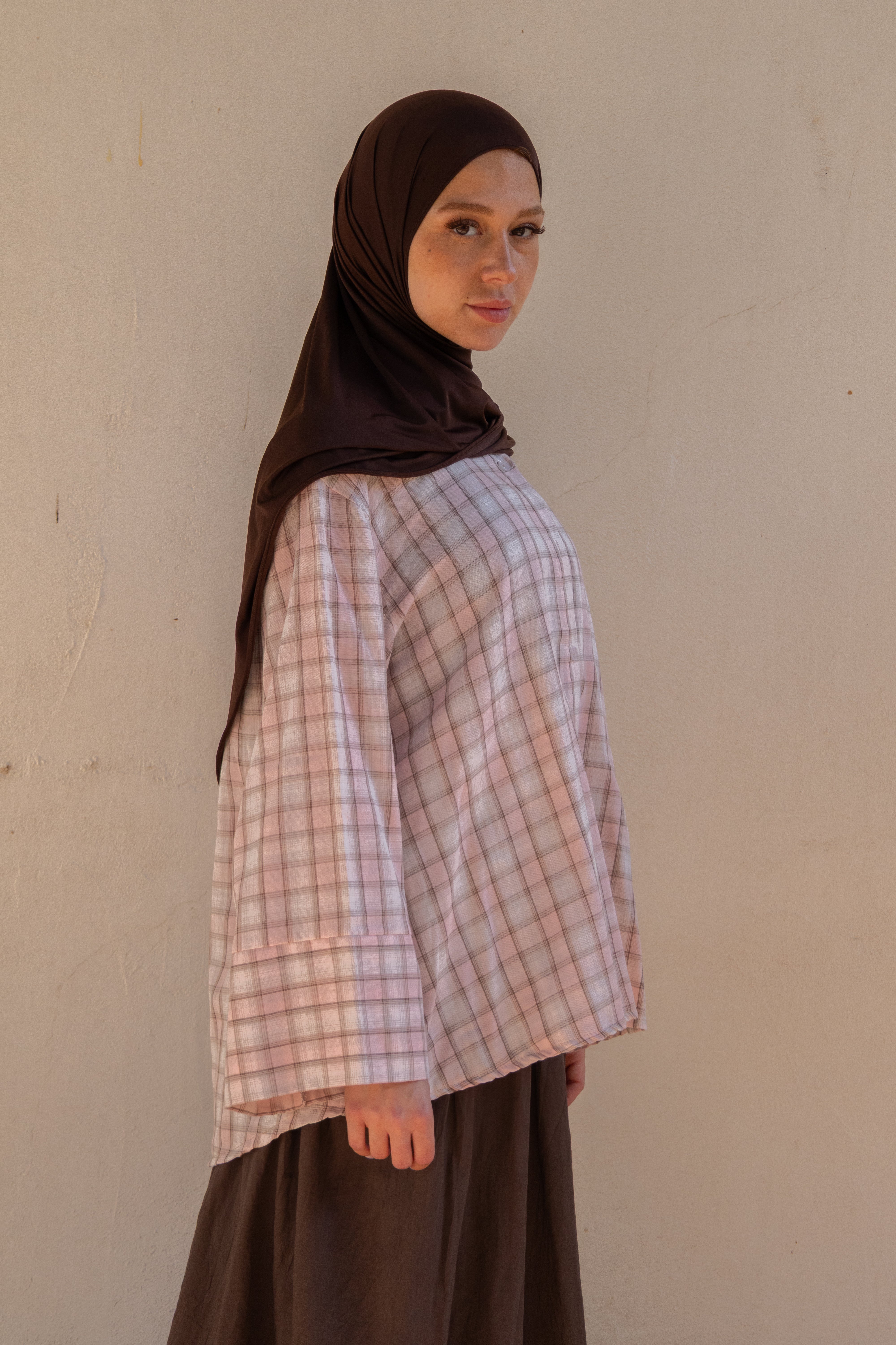 Chemise oversize à carreaux - Rose
