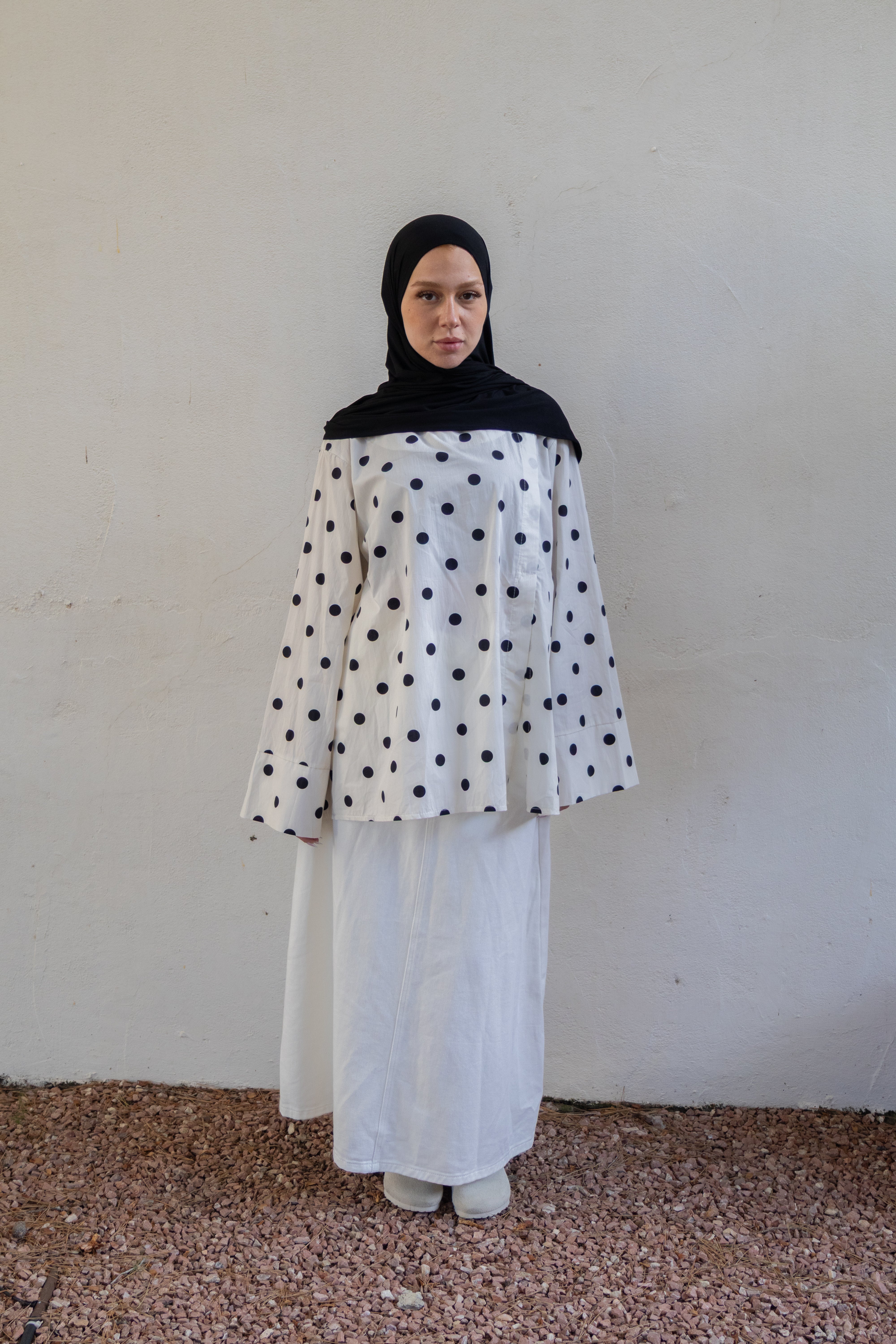 Haut a fentes a pois - Blanc