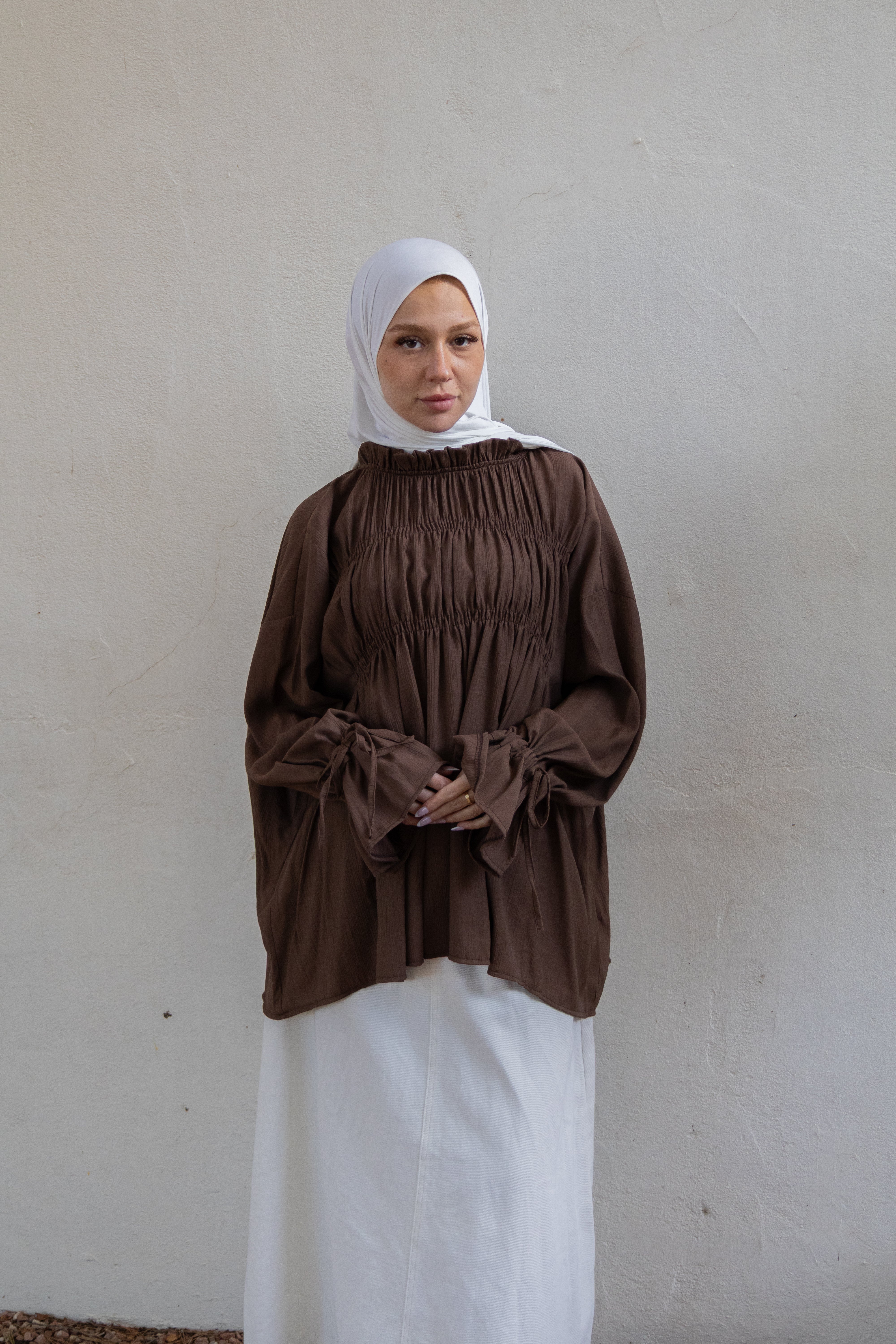 Blouse smokée - Marron