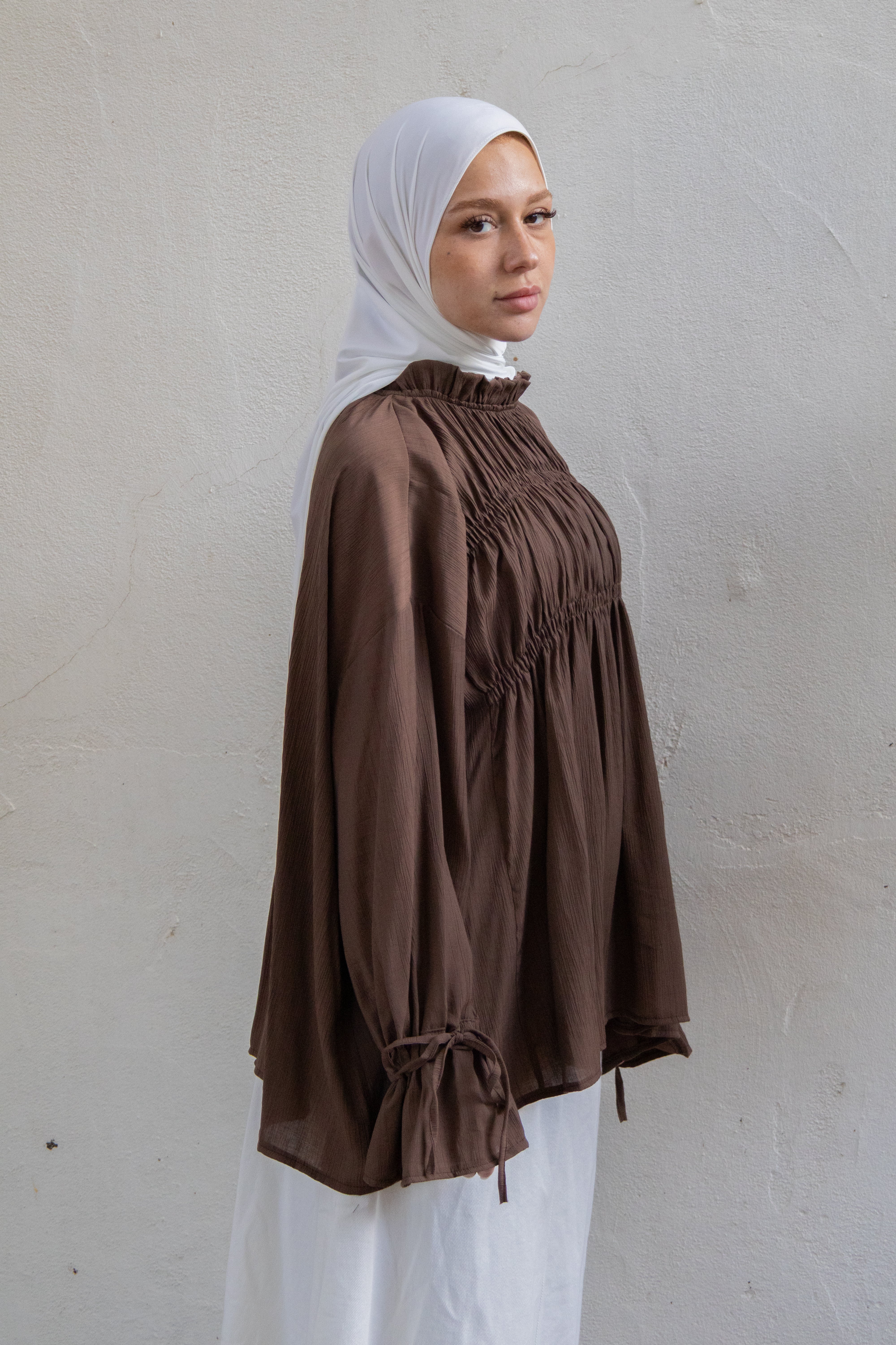 Blouse smokée - Marron