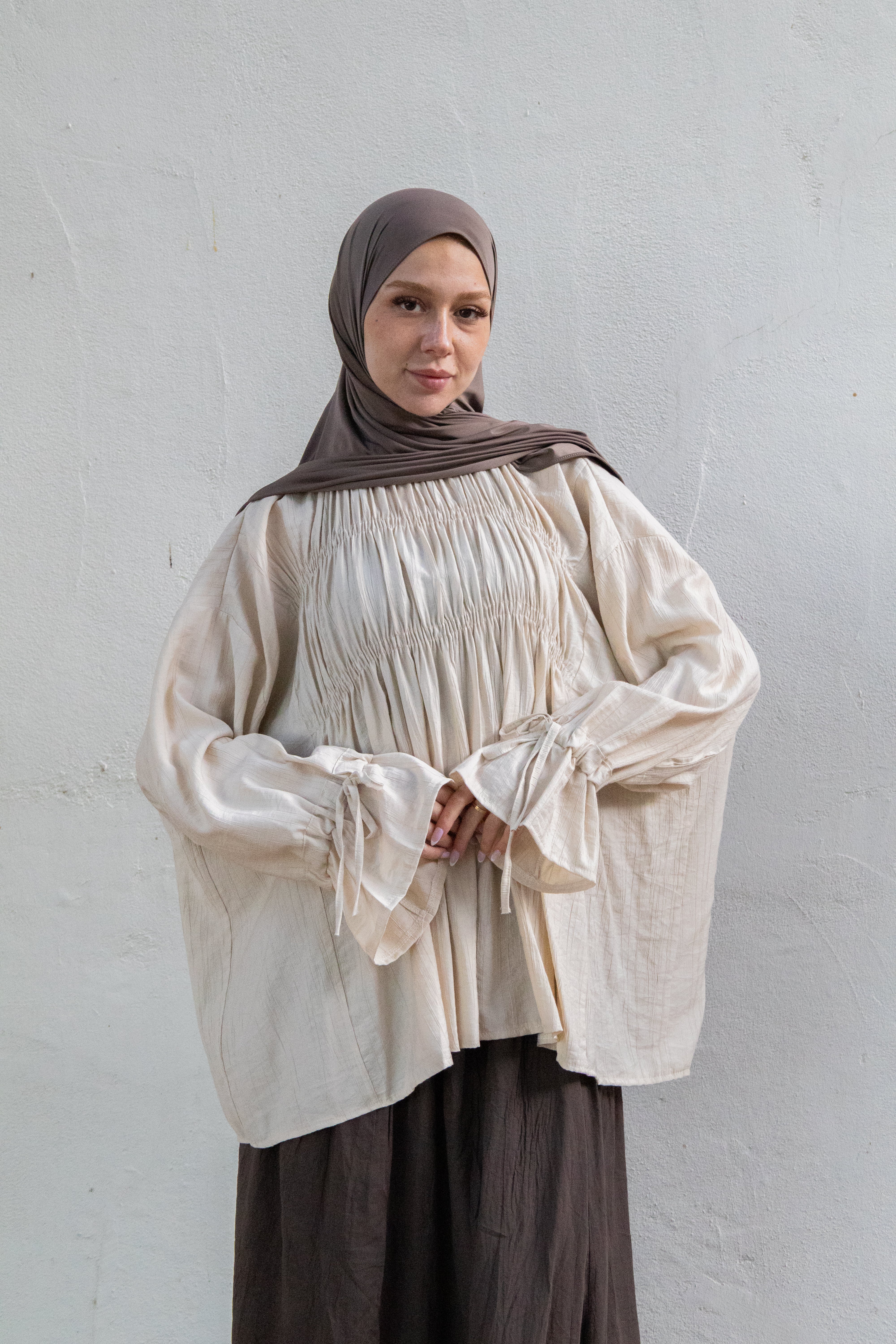 Blouse smokée - Beige