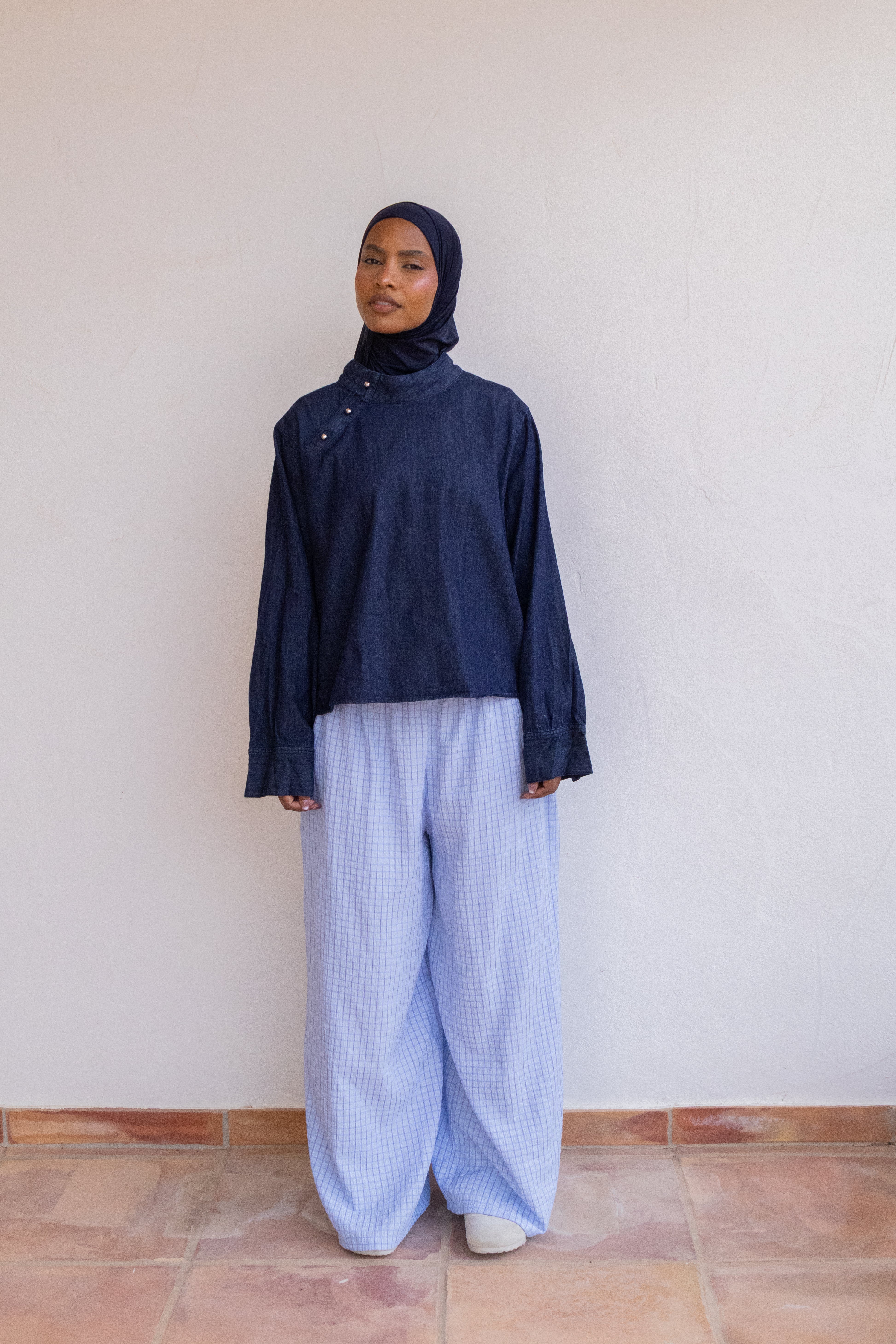 Pantalon large vichy