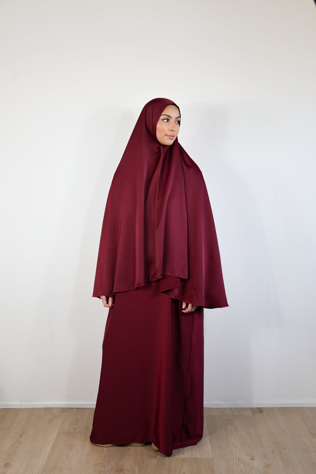 Set khimar et abaya satiné - Bordeaux