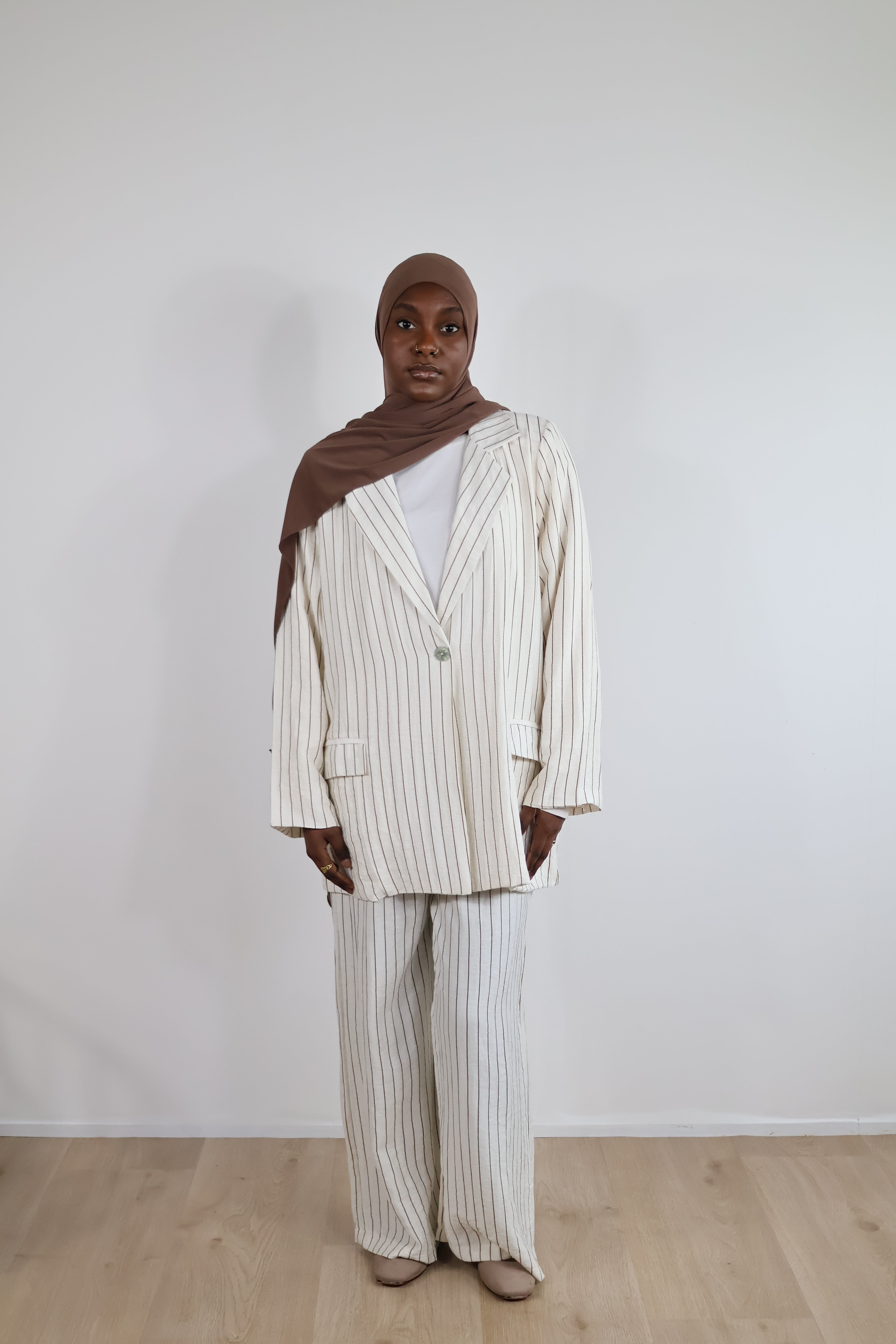 Pantalon rayé - Blanc cassé