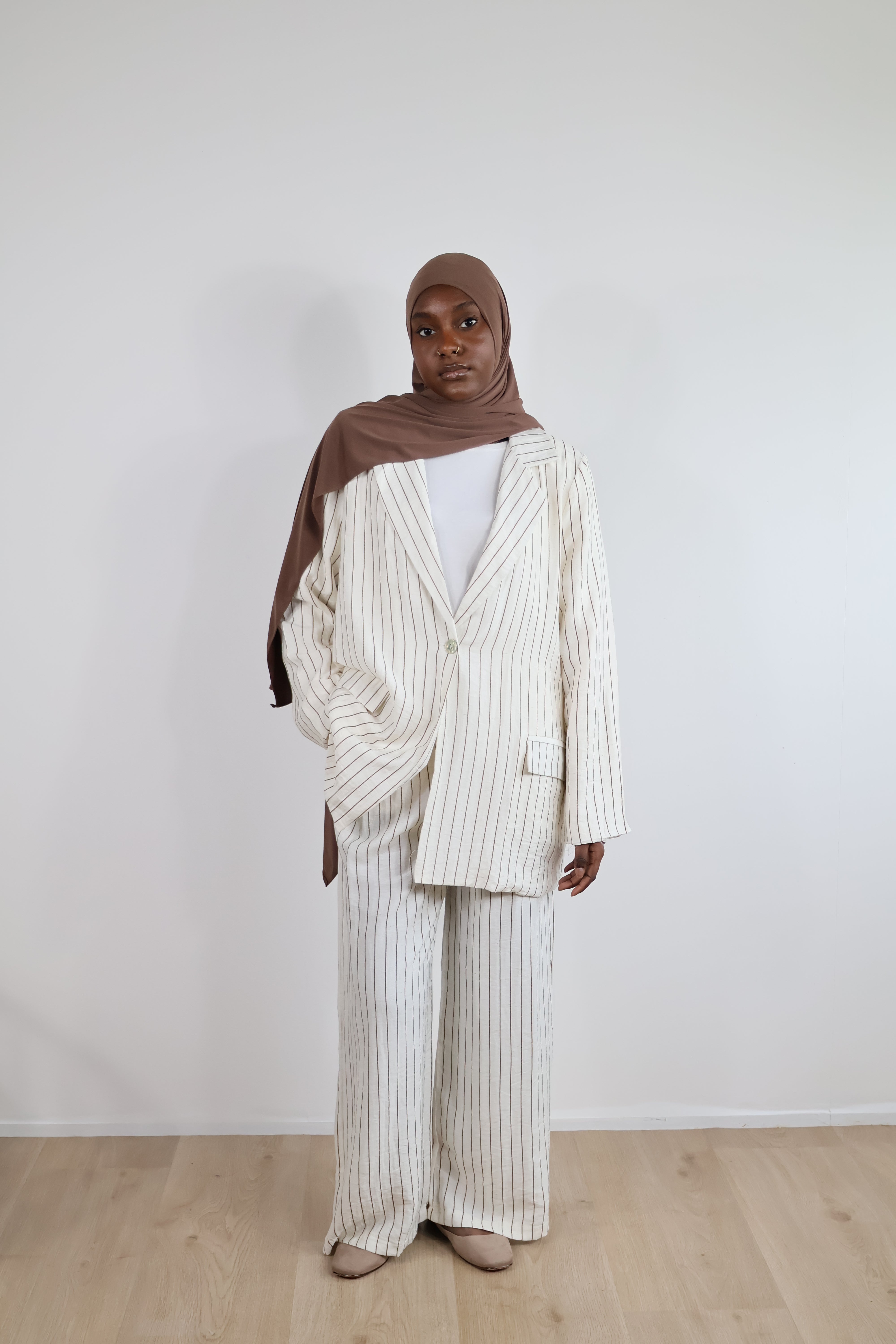 Pantalon rayé - Blanc cassé