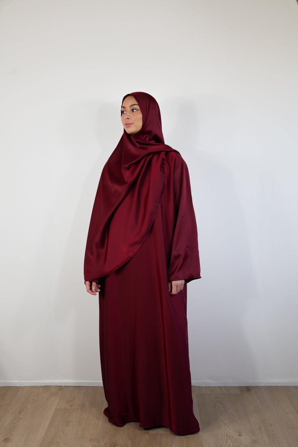 Set khimar et abaya satiné - Bordeaux