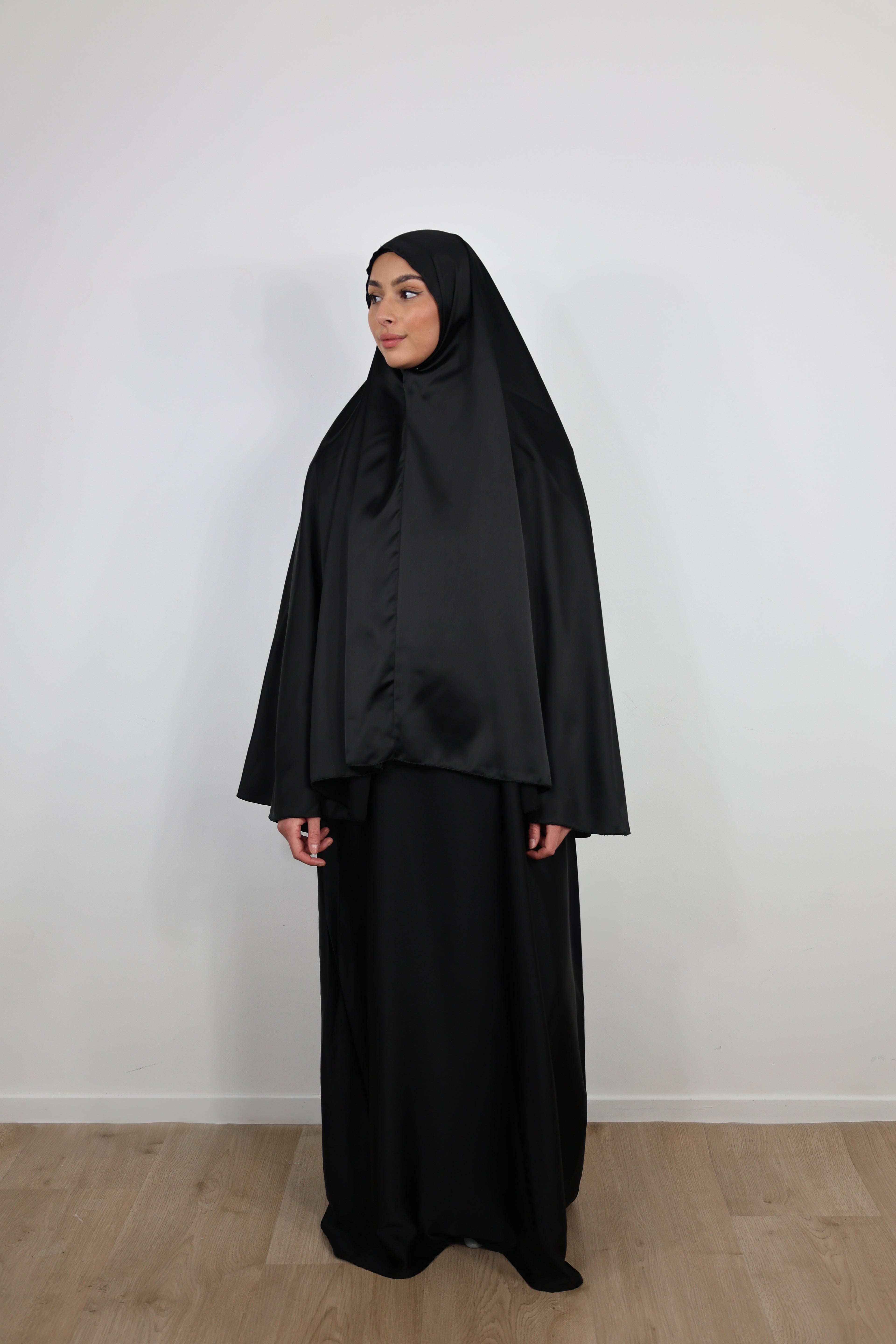 Satin khimar and abaya set - Black