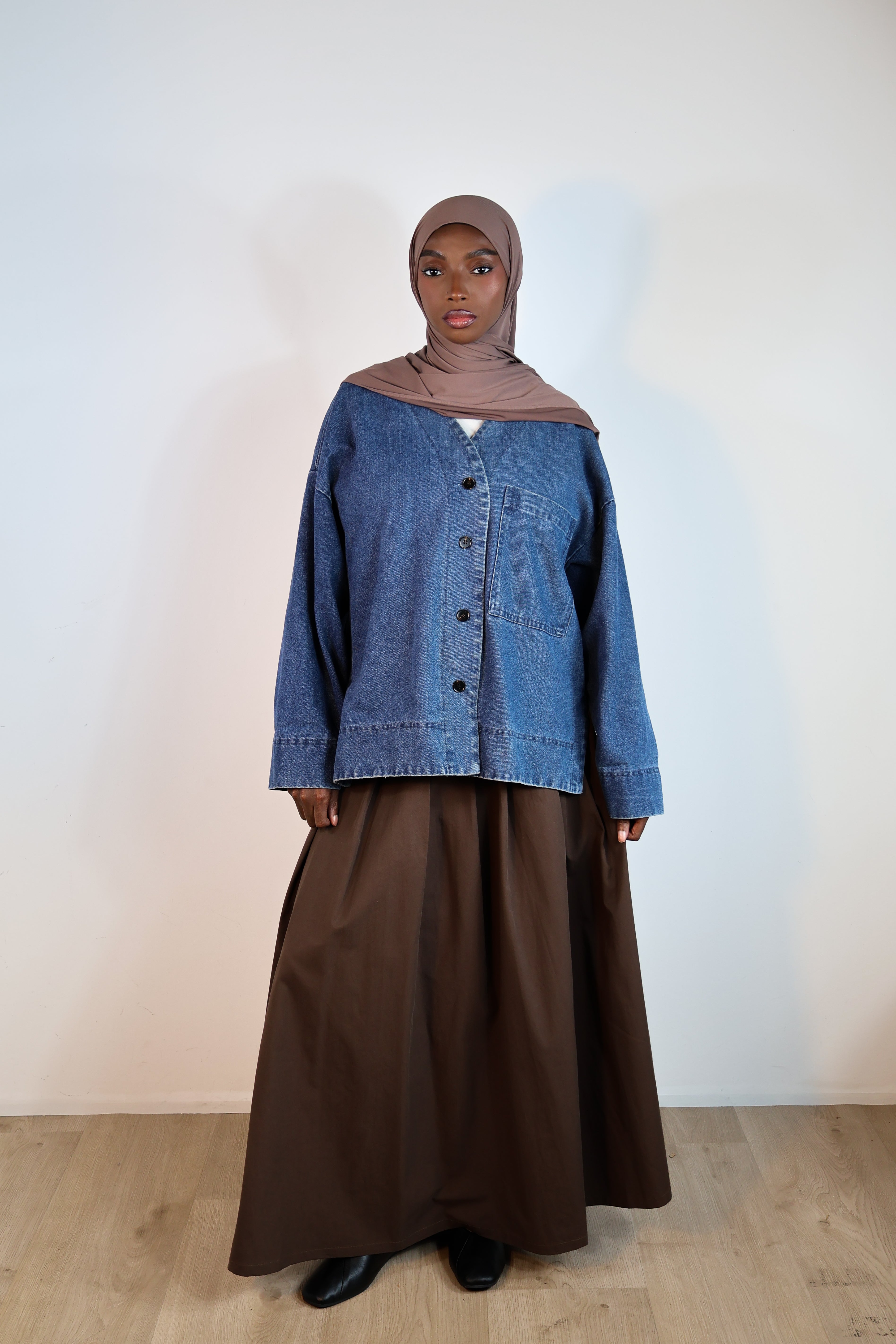 Jupe trapèze tencel - Marron