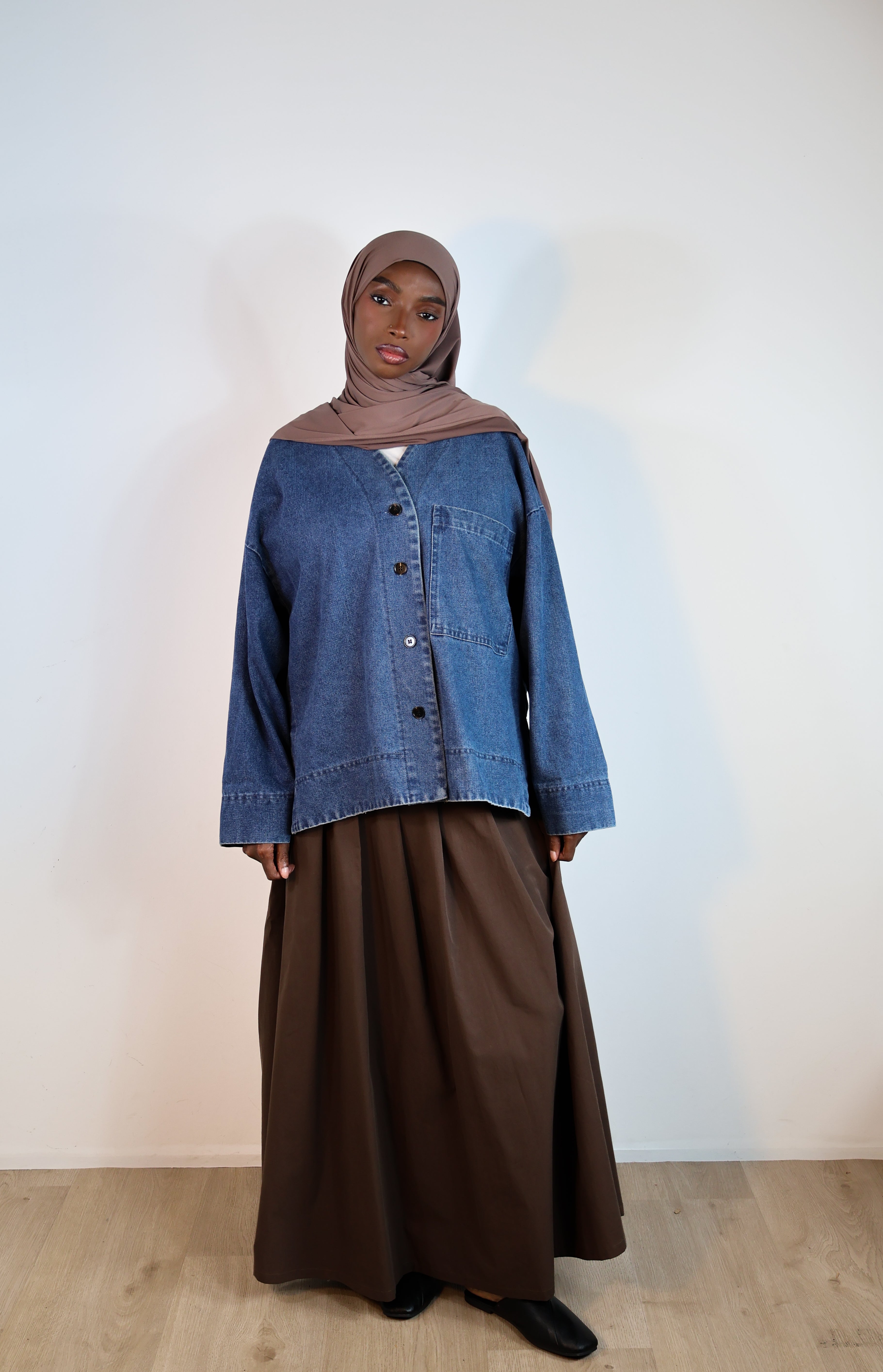 Jupe trapèze tencel - Marron