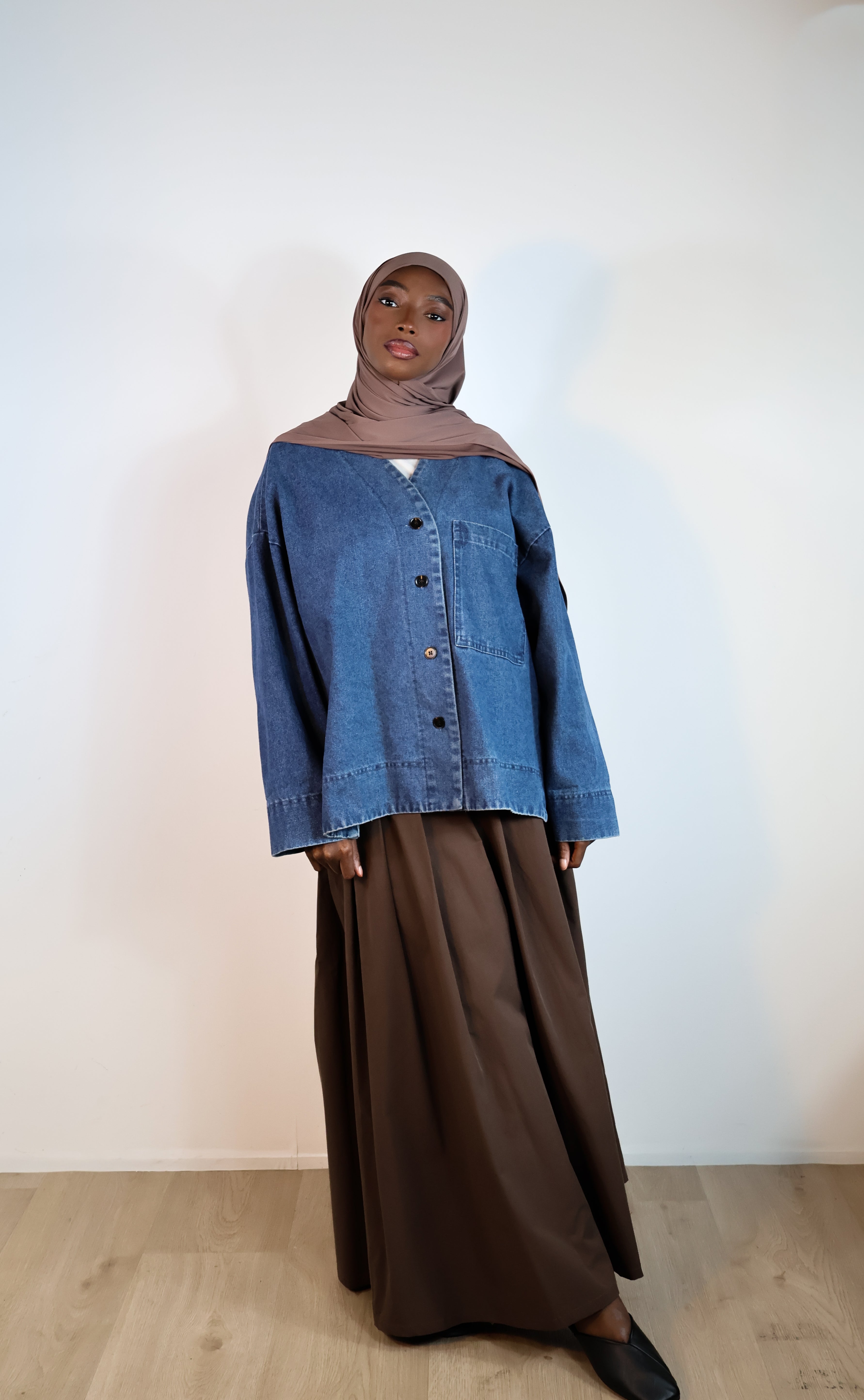 Jupe trapèze tencel - Marron