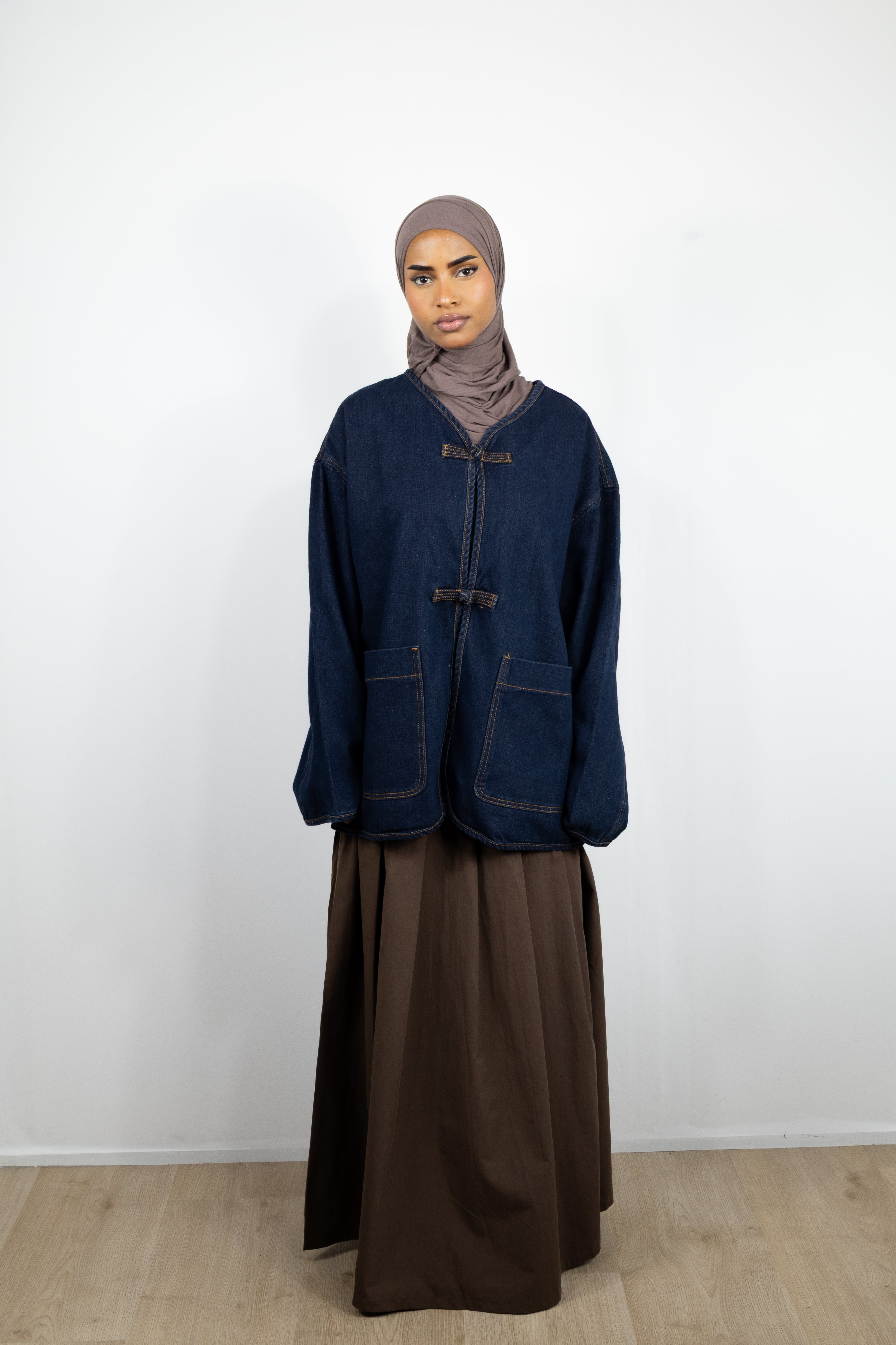 Veste en jean a bouton chinois