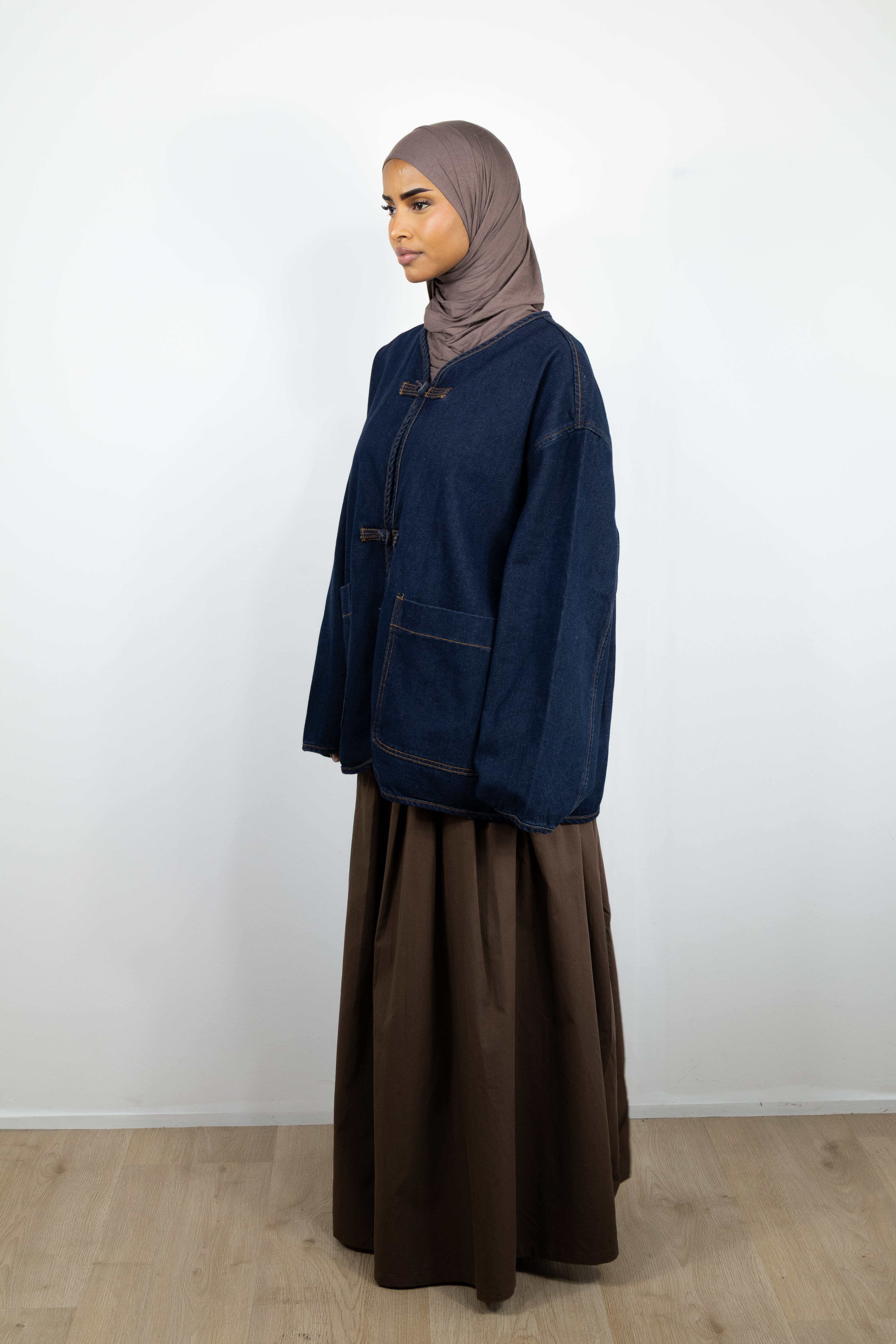 Veste en jean a bouton chinois