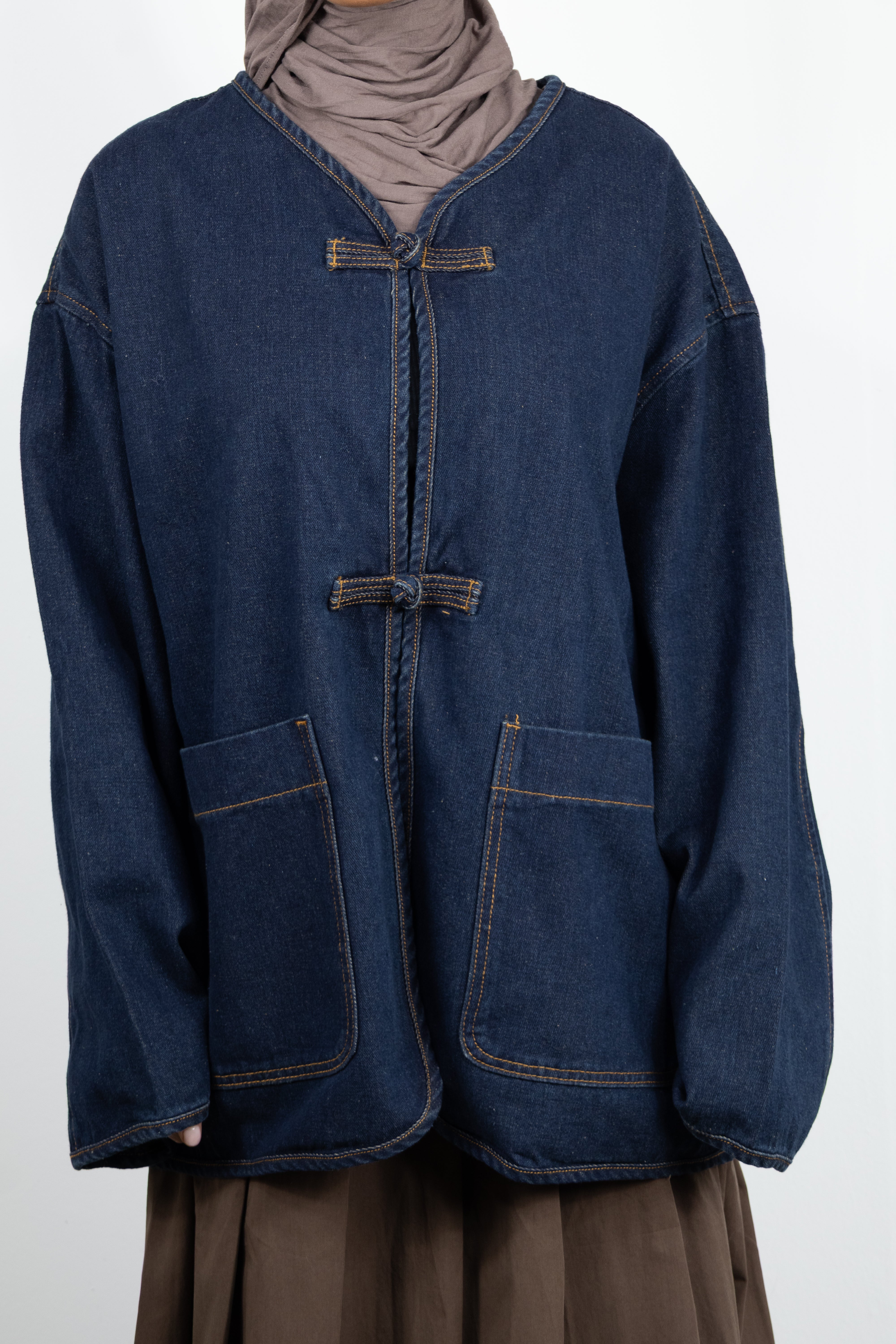 Veste en jean a bouton chinois