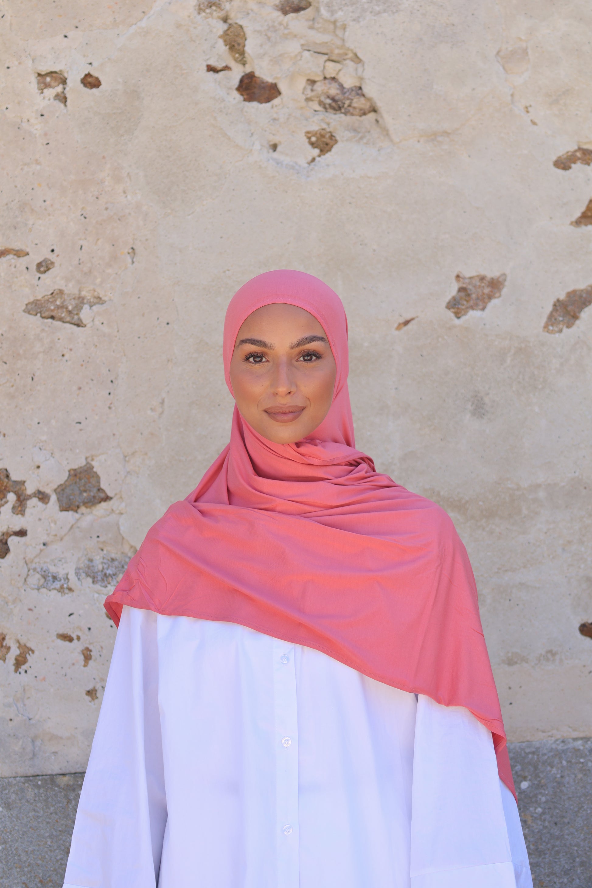 Hijab en jersey bamboo - Corail