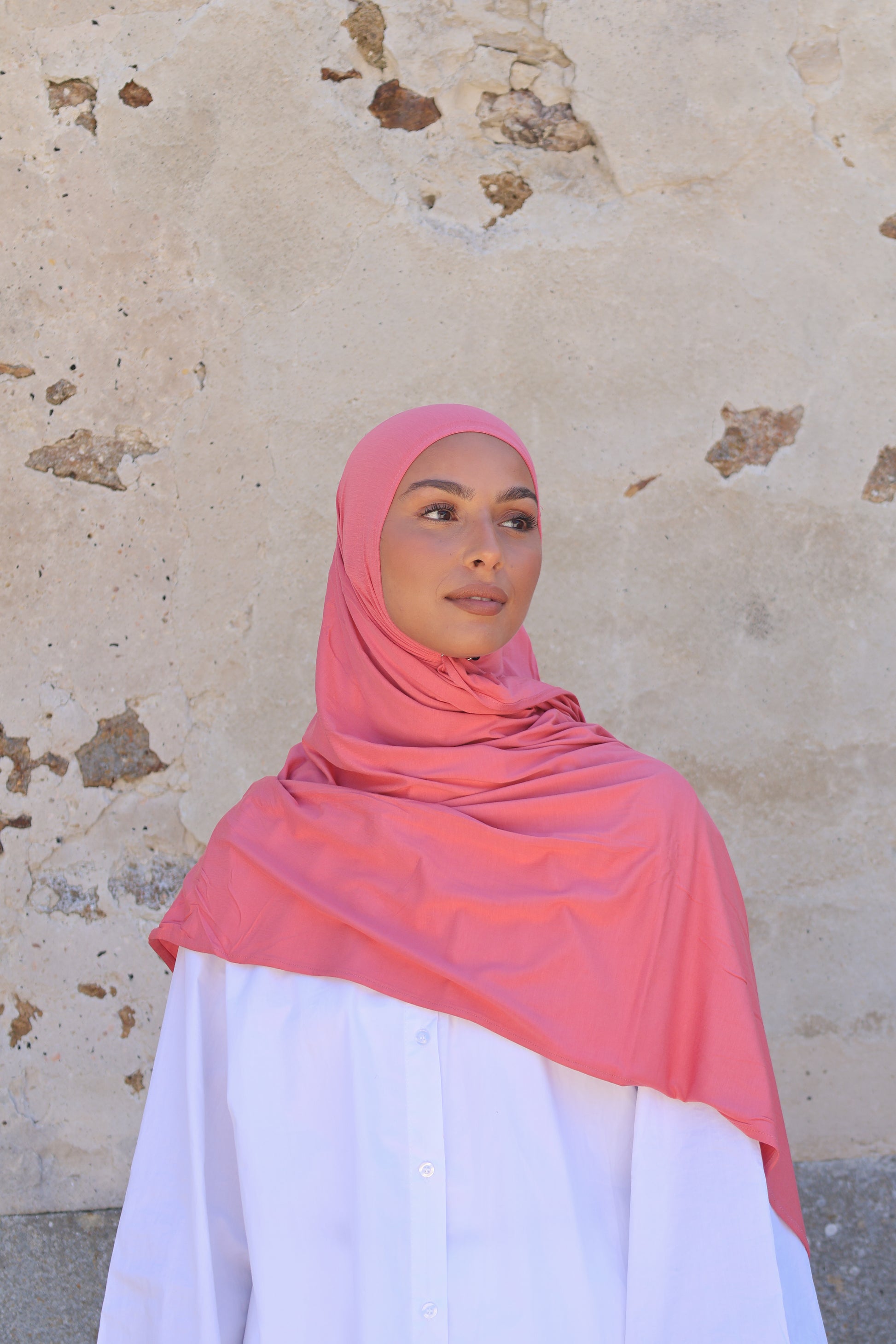 Hijab en jersey bamboo - Corail
