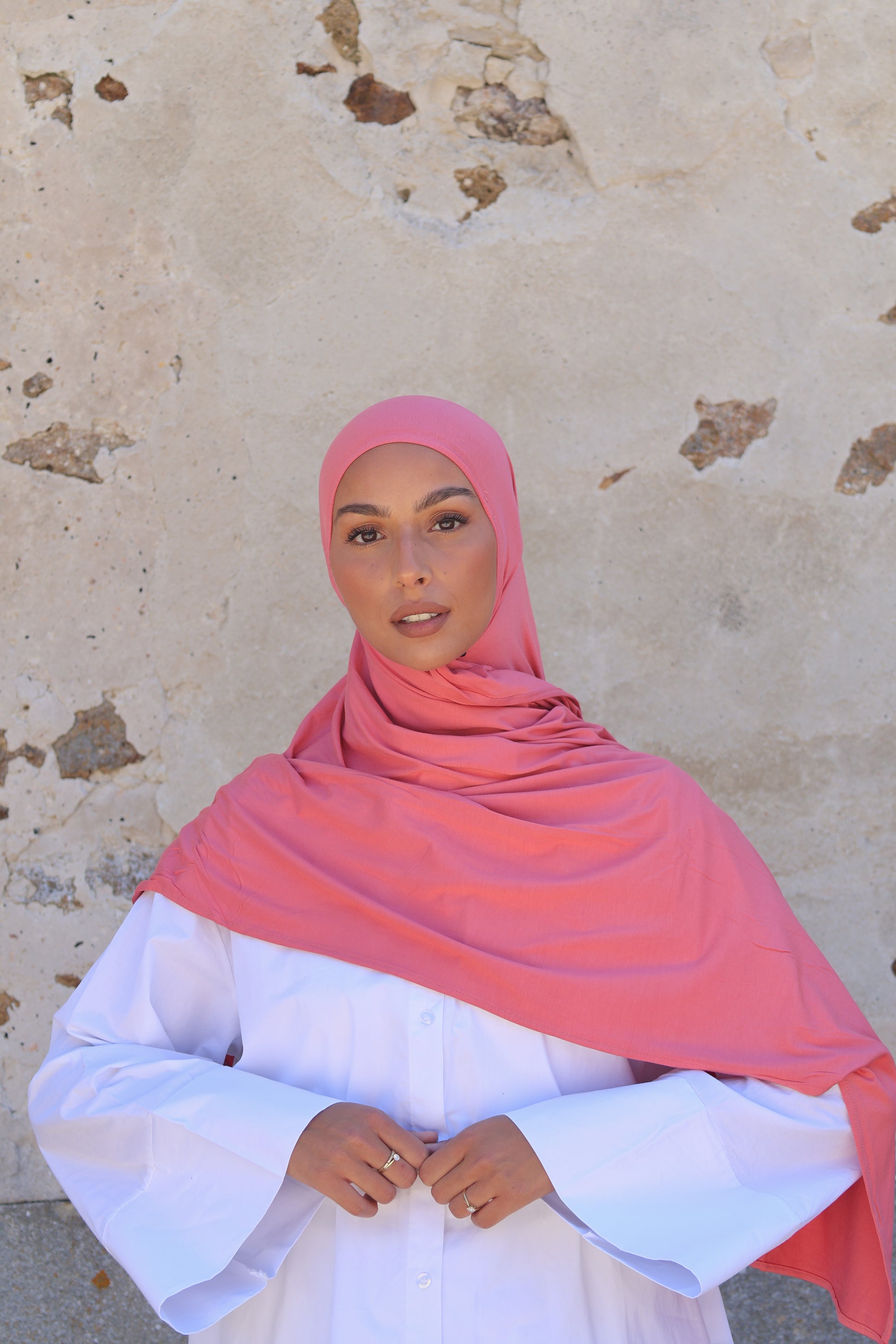 Hijab en jersey bamboo - Corail