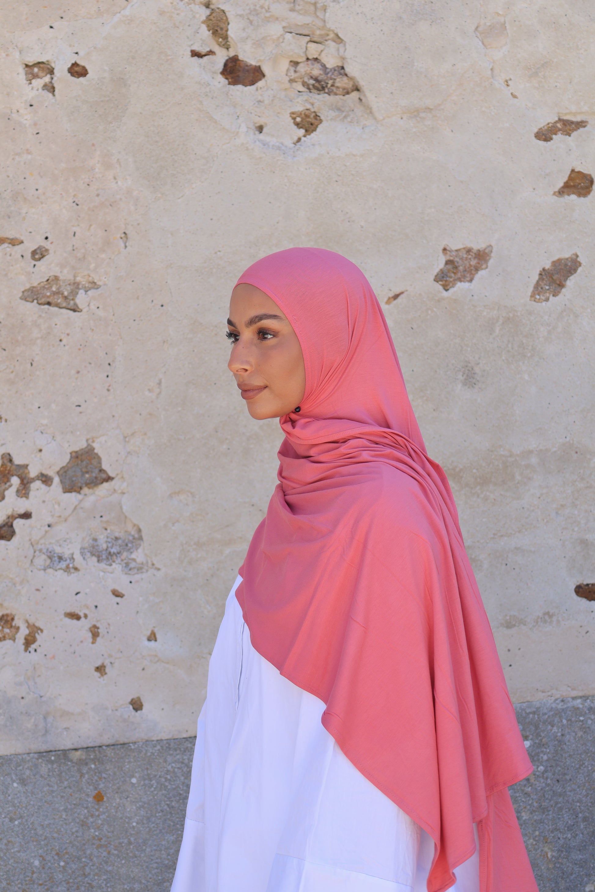 Hijab en jersey bamboo - Corail